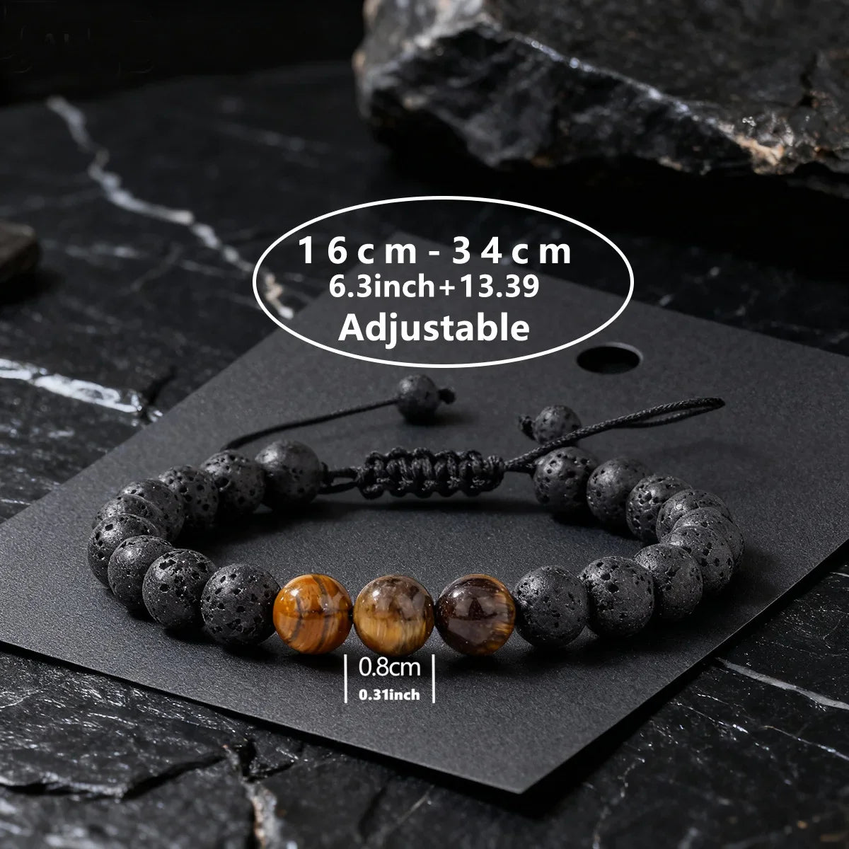 8MM Men Black Lava Beads Bracelet Tiger Eye Stone Adjustable Braided Rope Bangles For Couple Women Yoga Healing Jewelry Gift