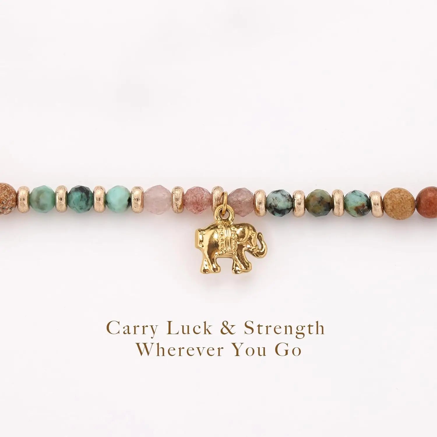 Natural Healing Stone Bracelet Beads,14k Gold Plated Elephant,Friendship Gifts for Women, Birthday Gift for Best Friends Sisters