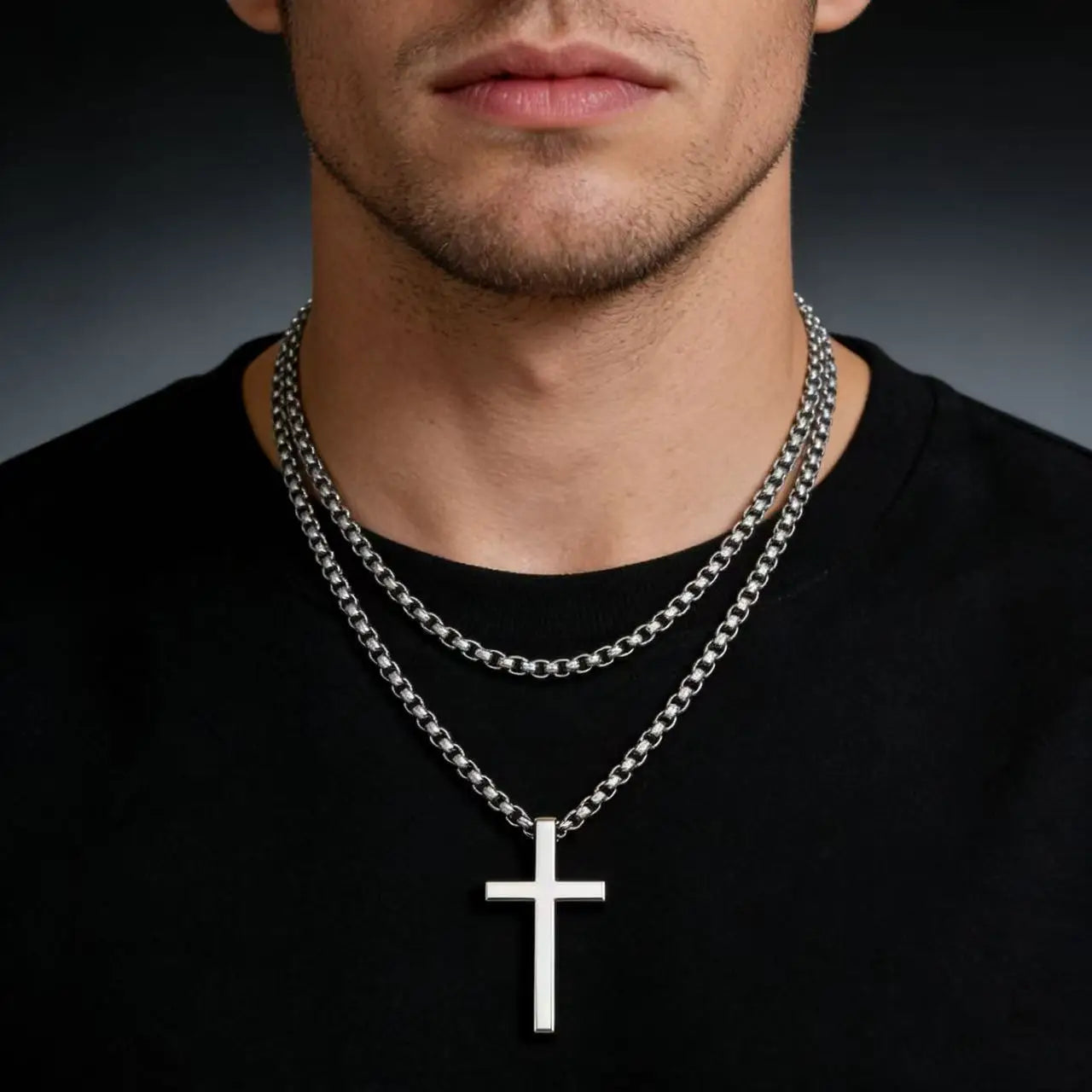 HNSP 316L Stainless Steel Cross Pendant Chain Necklace For Men Unisex Simple Style Large Medium Small Size Waterproof Jewelry