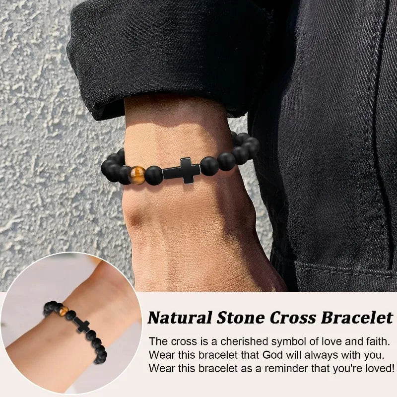 Easter Basket Stuffers Religious Cross Bracelet for Him Son Dad Man Inspirational Faith Jewelry