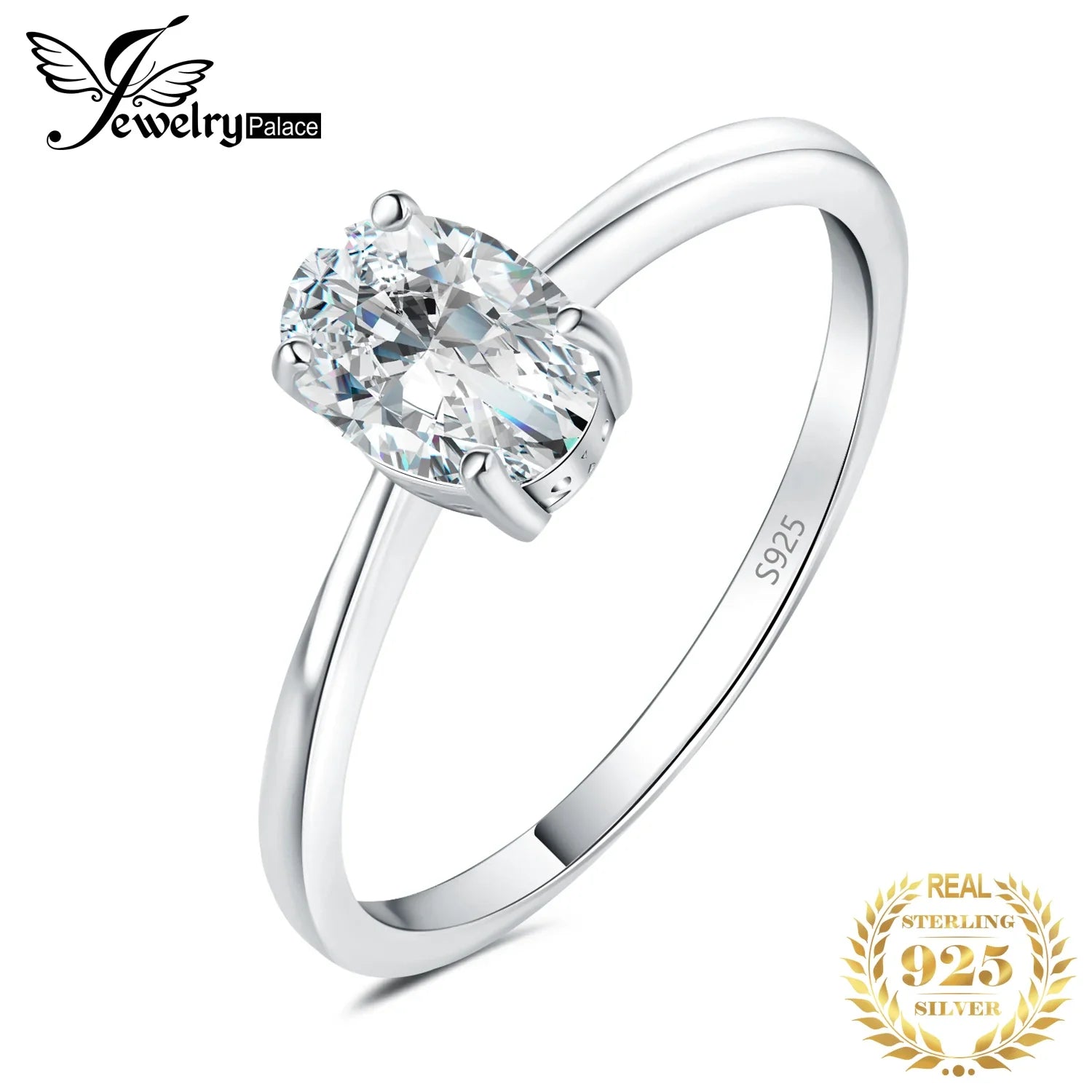 JewelryPalace 5A CZ Oval Solitaire Classic 925 Sterling Silver Wedding Engagement Ring for Woman Anniversary Gift Fine Jewelry