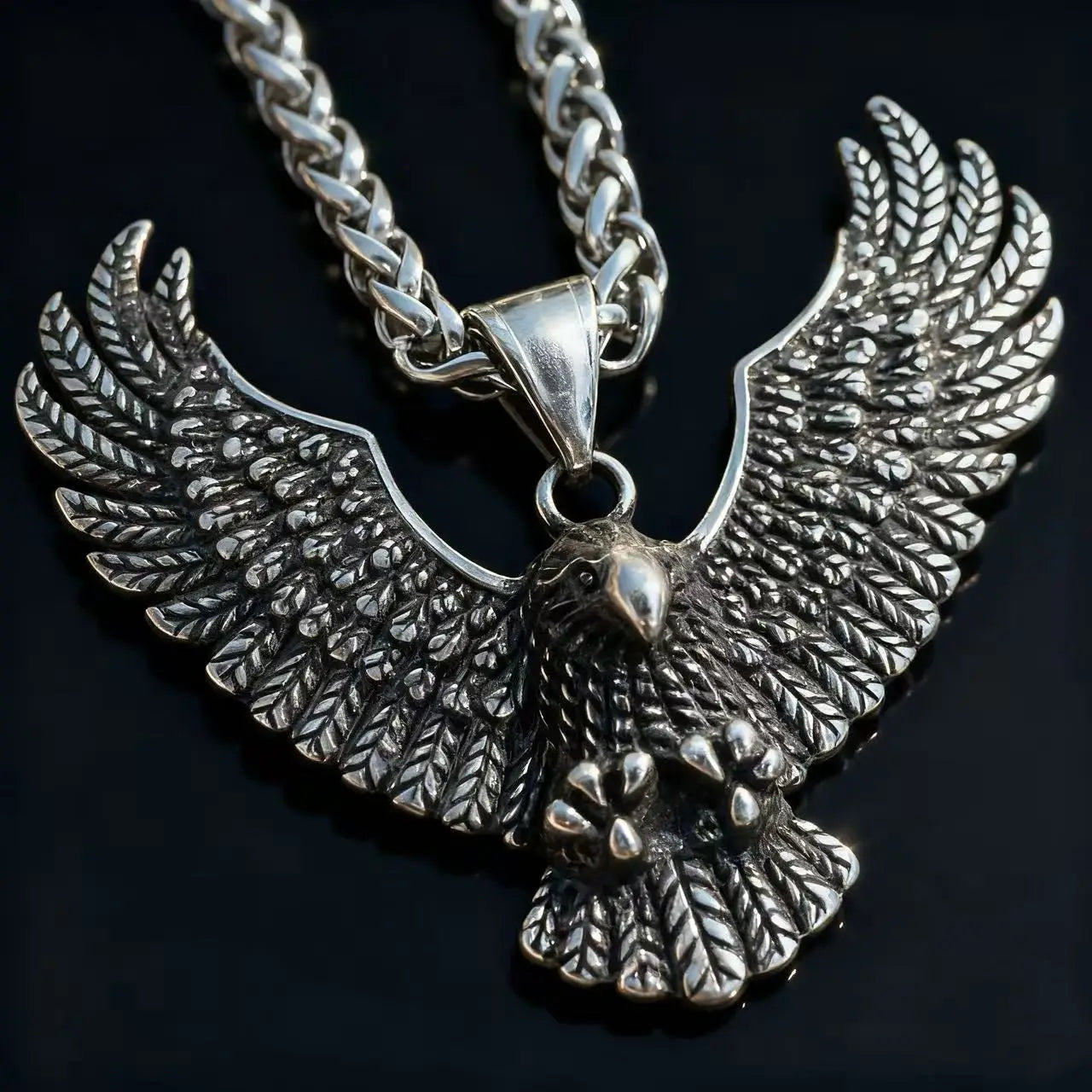 HNSP 316L Stainless Steel Viking Style Eagle Pendant Necklace For Men Punk Gothic Jewelry Accessories