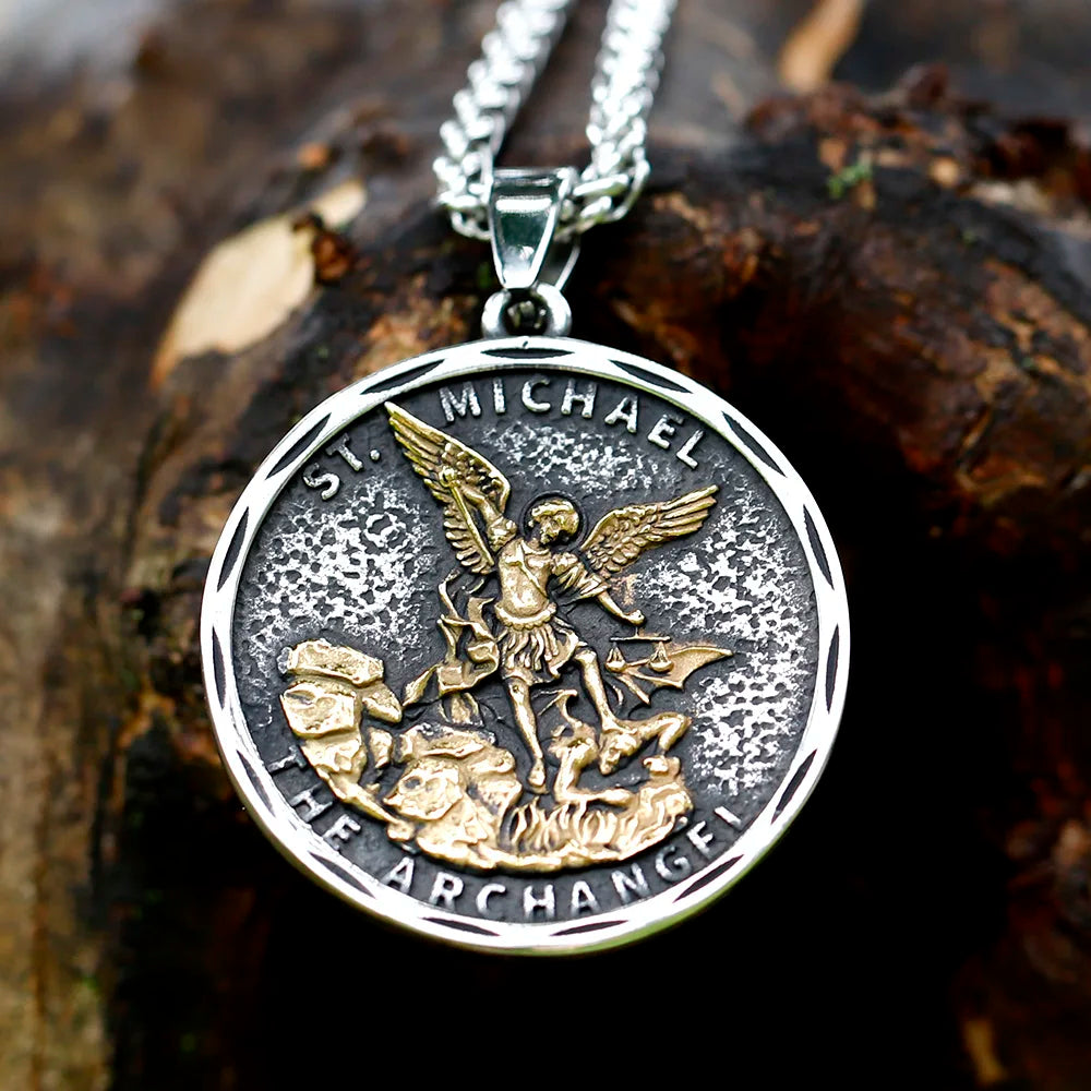 new Men Stainless Steel Archangel St.Michael Guardian Pendant Necklaces Fashion Jewelry Creativity Chains Gifts