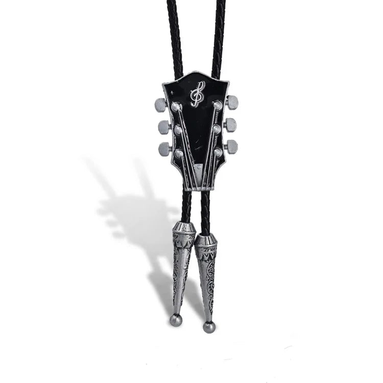 Popular guitar instrument genuine leather polo tie pendant necklace,adjustable,oil dripping technique,gift for music enthusiasts