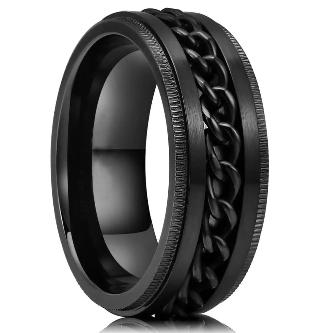 Fashion 8mm Intertwine Chain Spinner Ring for Men Women Cool Men Stainless Steel Fidget Rings Anxiety Ring Wedding Party Jewelry