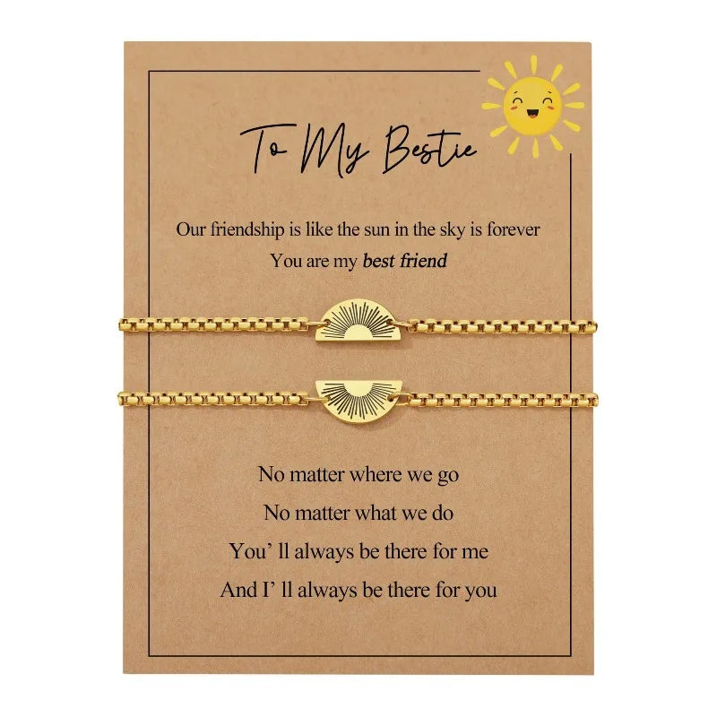 Stainless steel sun bracelet, round plaque, engraved gold chain, Christmas gift, birthday gift, couple gift
