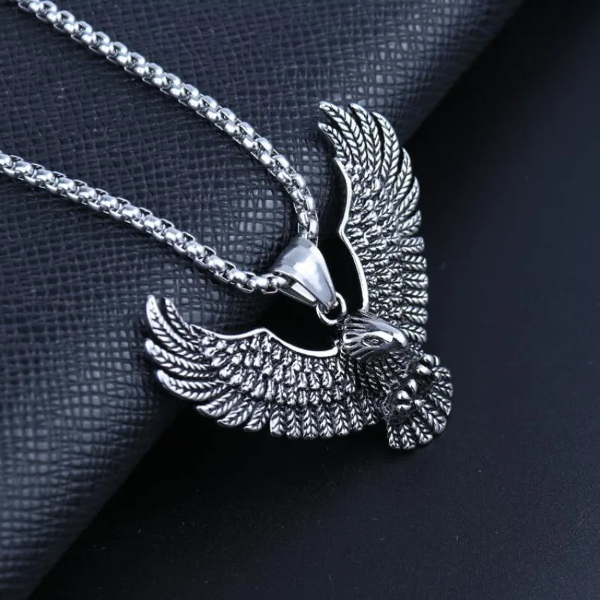 HNSP 316L Stainless Steel Viking Style Eagle Pendant Necklace For Men Punk Gothic Jewelry Accessories