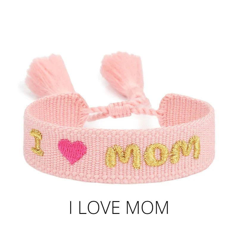 I LOVE YOU MOM, Tassel Handcrafted Beaded Bracelet, 18k Gold Heart, Perfect for Mother's Day, Birthday, or Gratitude Gifts