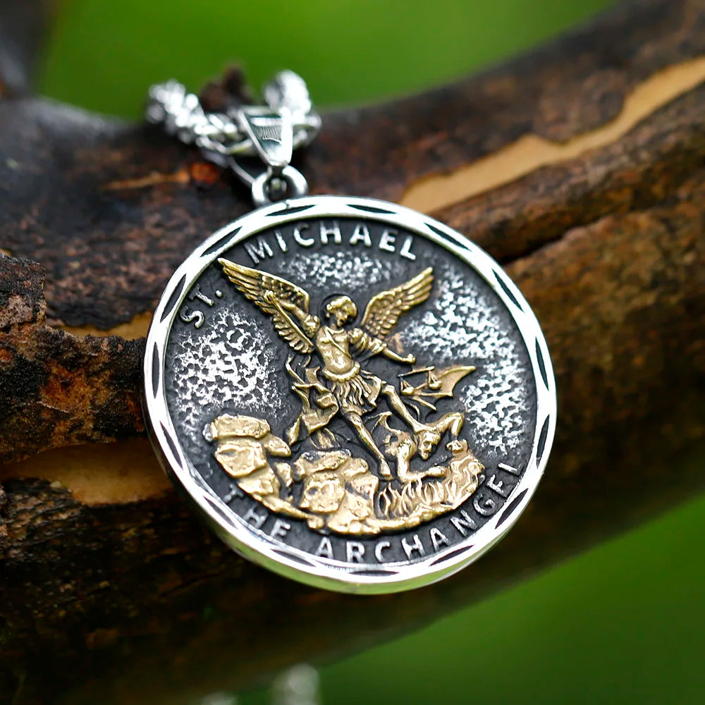 new Men Stainless Steel Archangel St.Michael Guardian Pendant Necklaces Fashion Jewelry Creativity Chains Gifts