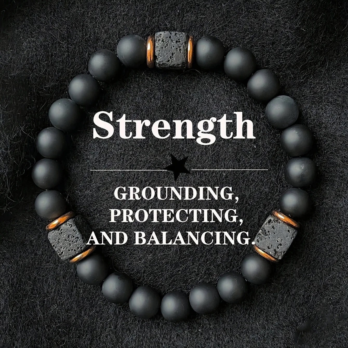 Cross Border Fashion New Natural Stone Lava Block Volcanic Stone Strength Bracelet Men's Black Agate Retro Bracelet Holiday Gift