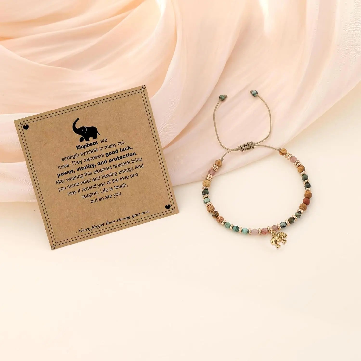 Natural Healing Stone Bracelet Beads,14k Gold Plated Elephant,Friendship Gifts for Women, Birthday Gift for Best Friends Sisters