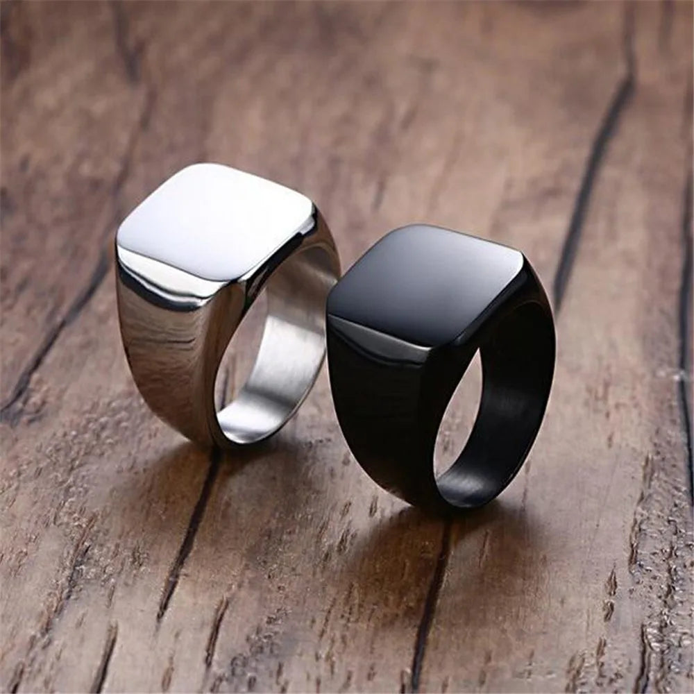 Fashion Men Black Smooth Stainless Steel Rings Glossy Signet Square Finge Rings Hiphop Punk Male Wedding Party Jewelry Wholesale