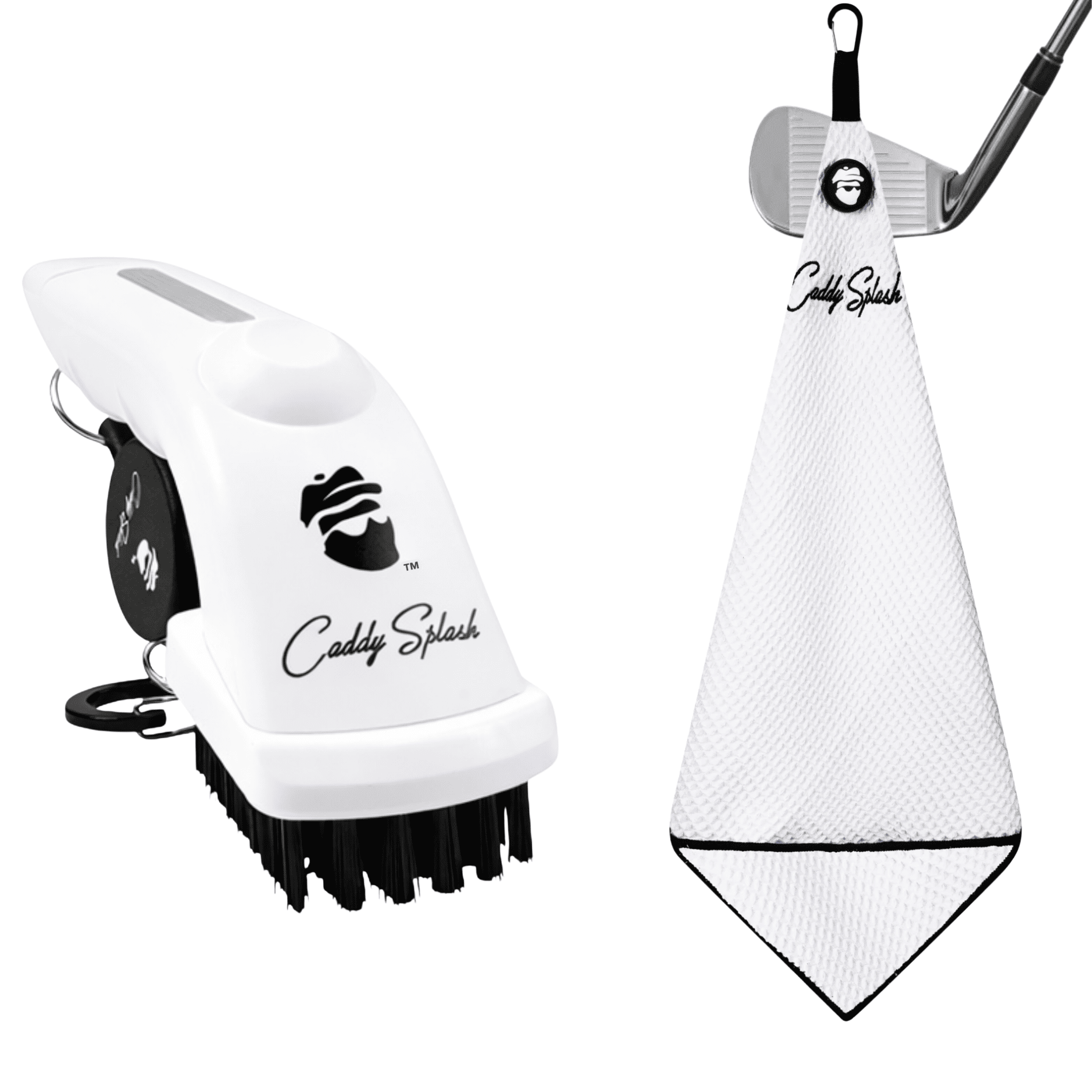 Golf Pocket Mag Towel - White & Ice White Golf Club Water Brush Pro Bundle