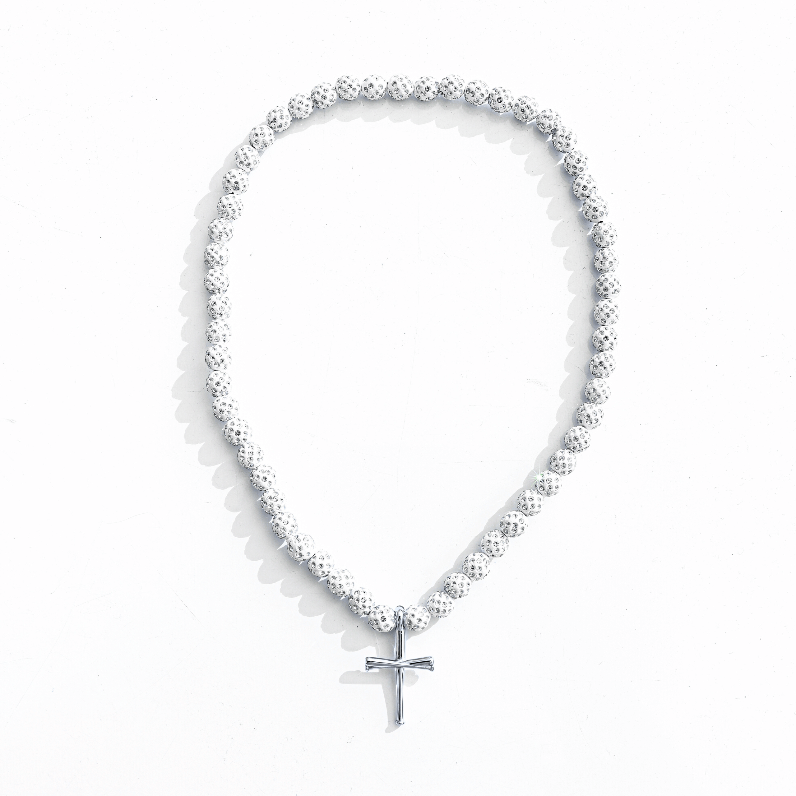 Royal Slugger Iced Out Baseball Bead Necklace | Light Blue & White