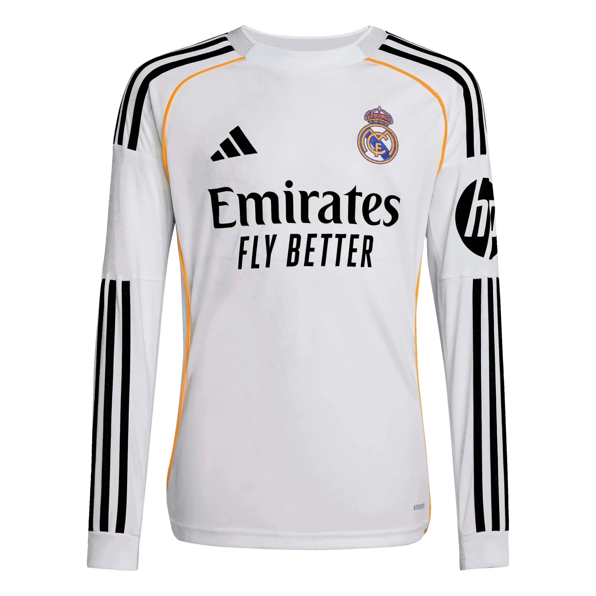 adidas 2025-26 Real Madrid Youth Stadium Home Long-Sleeve Soccer Jersey