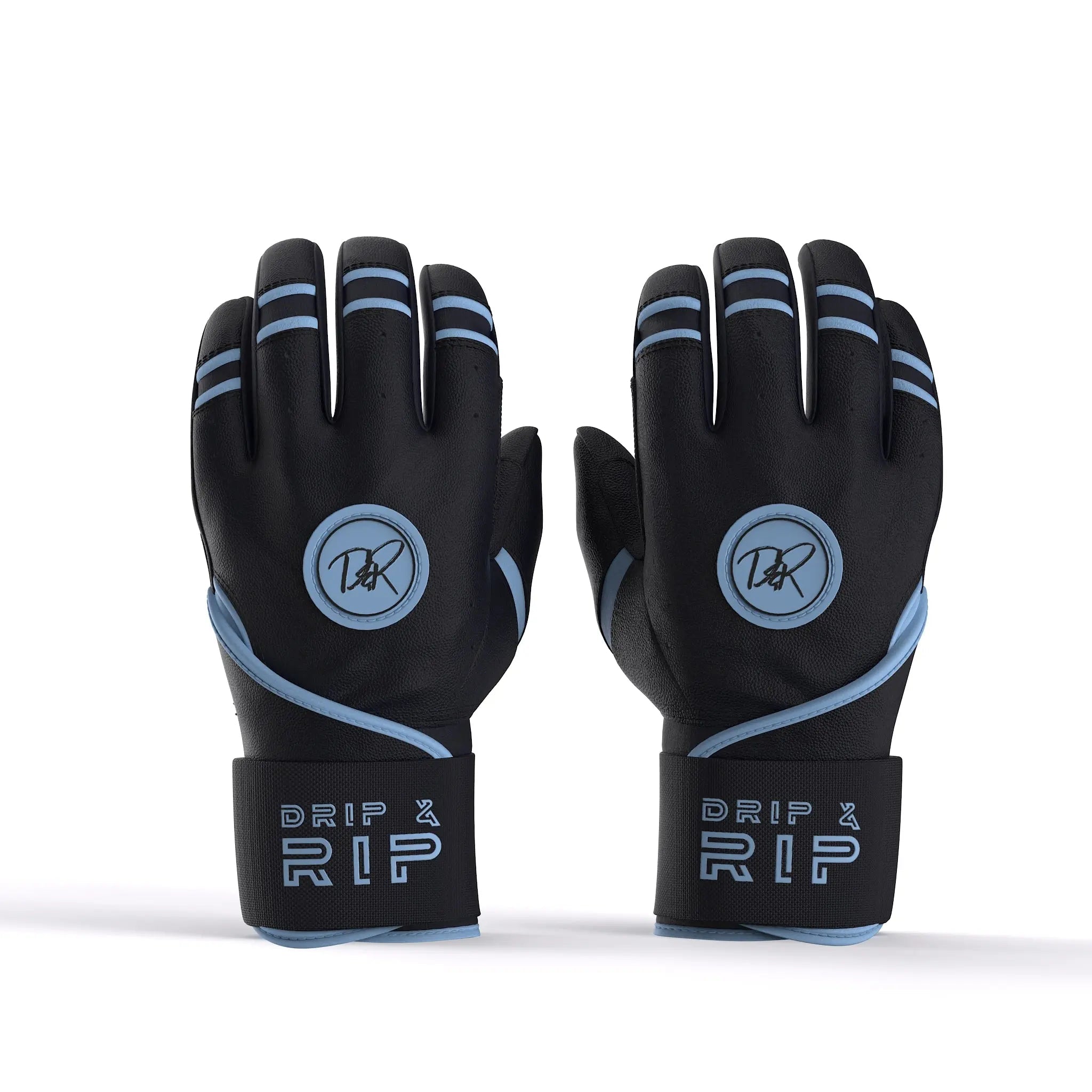 Drip & Rip™ 'Baller' Series Premium Leather Long Cuff Batting Glove Black Ice