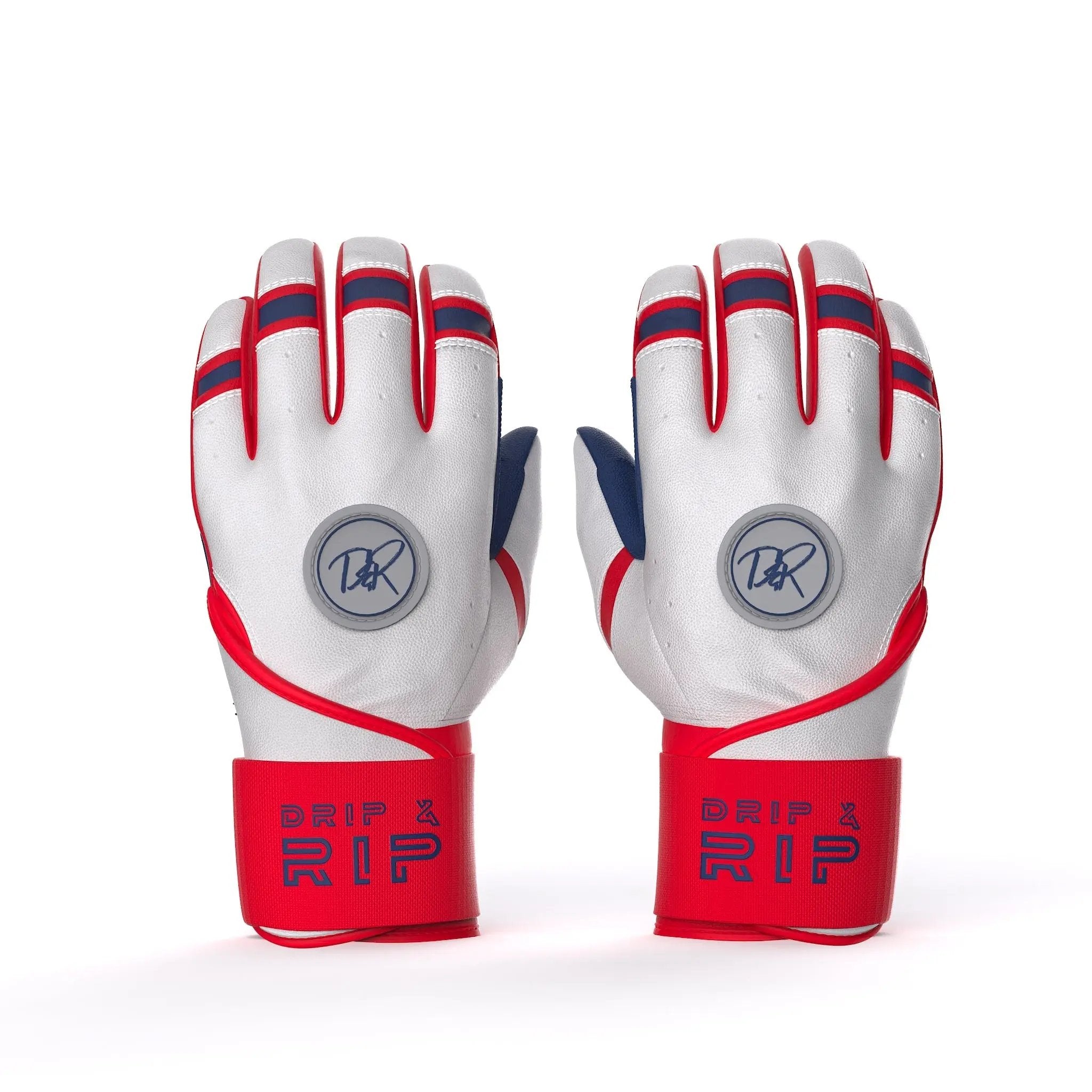 Drip & Rip™ "Baller" Series Premium Leather Long Cuff Batting Glove Flags