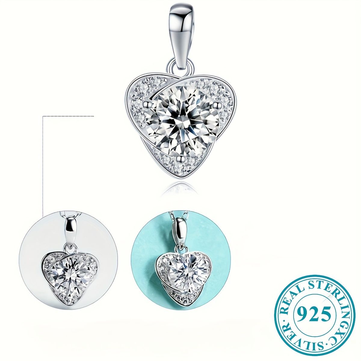 1 piece heart necklace 925 silver moissanite diamond