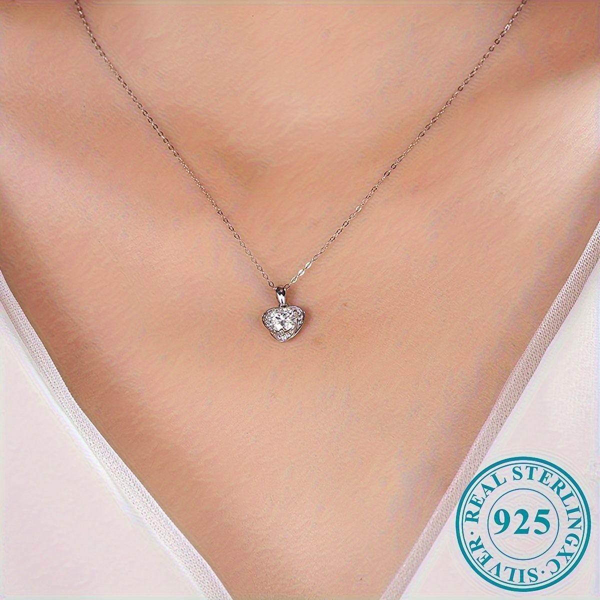 1 piece heart necklace 925 silver moissanite diamond