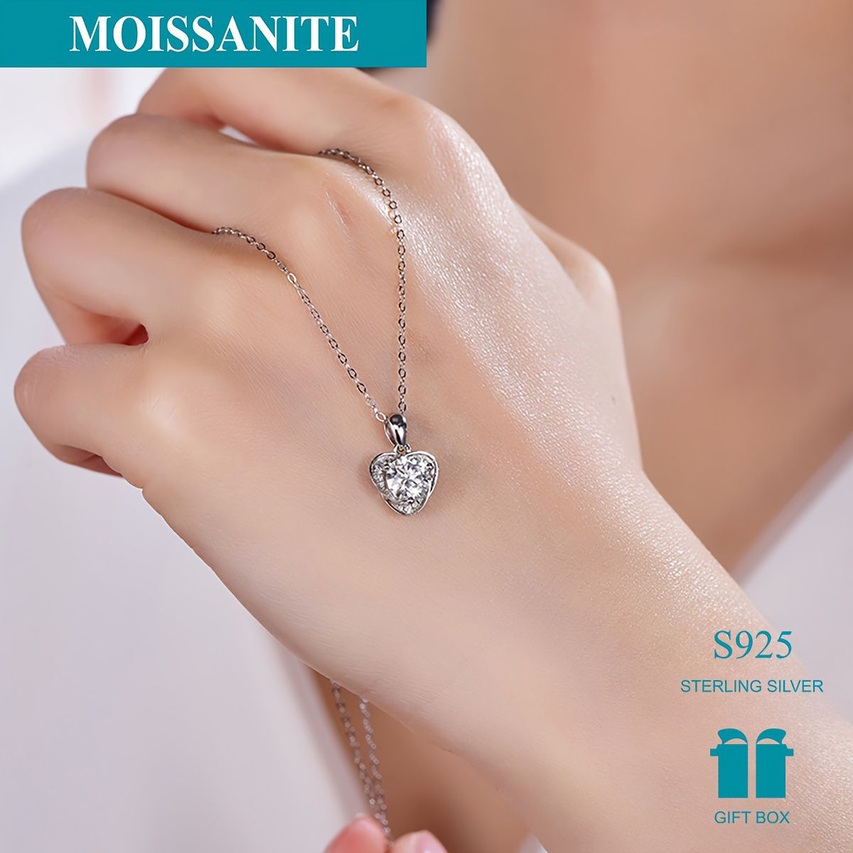 1 piece heart necklace 925 silver moissanite diamond