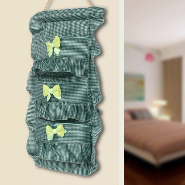 [Plaid & Bowknot] Green/Wall Hanging/ Hanging Baskets/Wall Organizers/ Baskets (11*21)