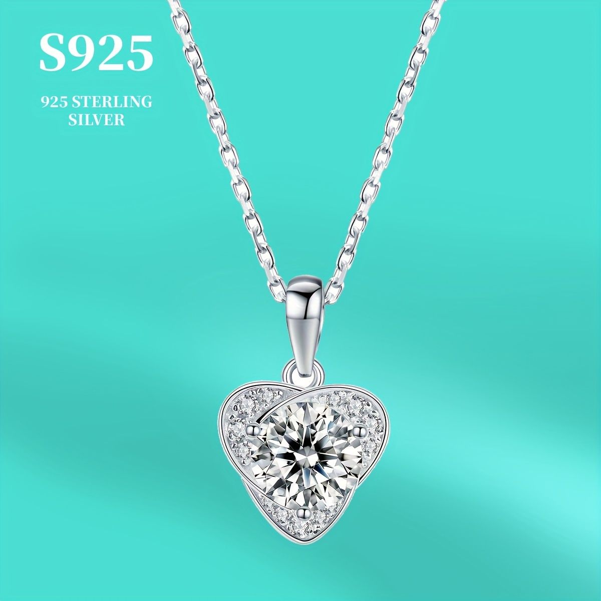 1 piece heart necklace 925 silver moissanite diamond