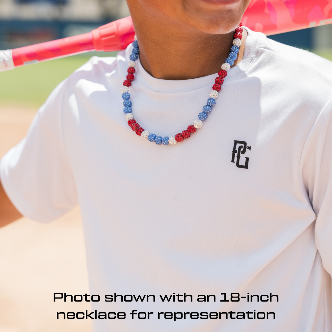 Big League Iced Out Baseball Bead Necklace | Black, Pink, & White