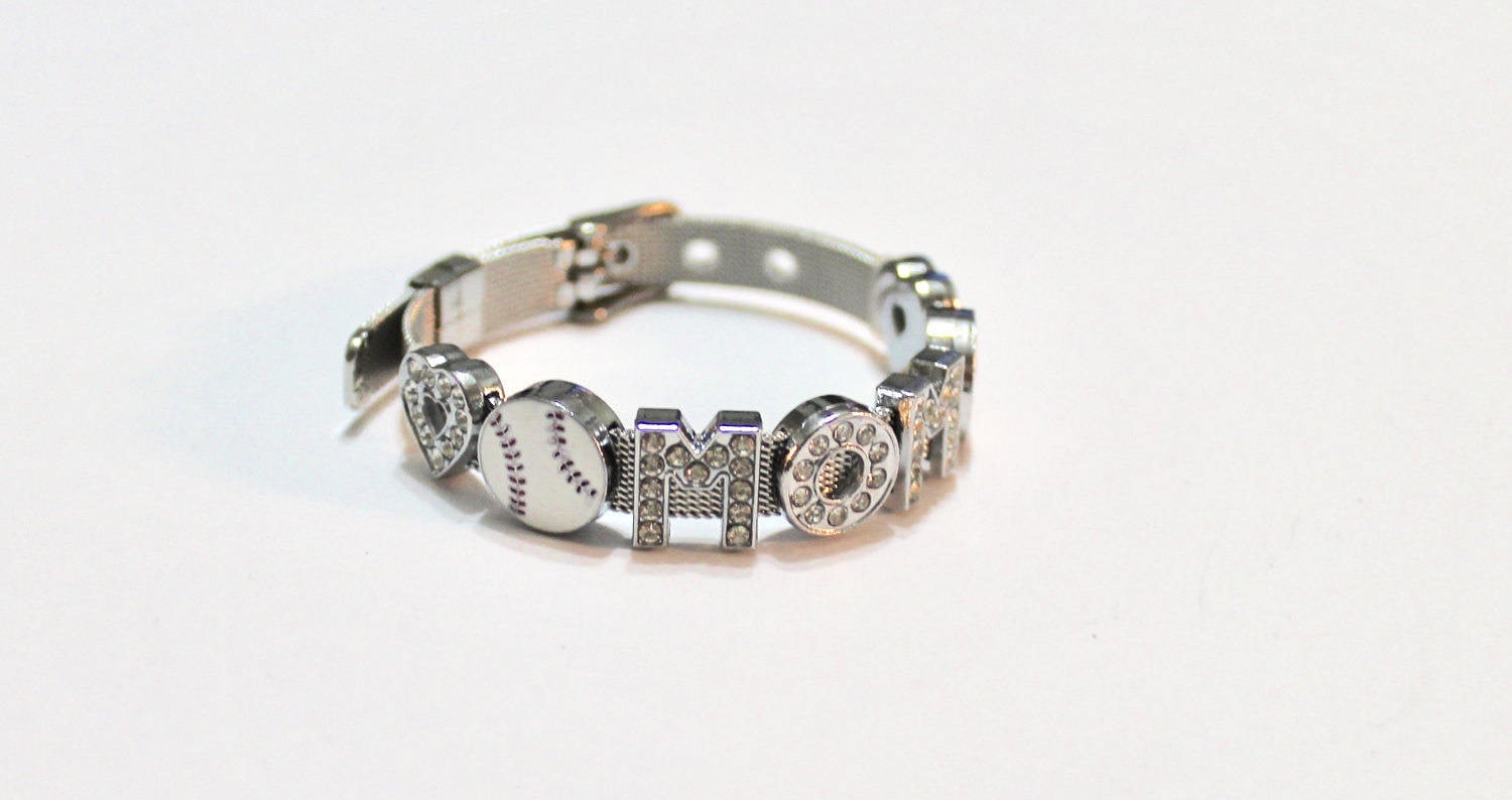 Baseball Mom Stainless Steel Slide Bracelet, I Love Baseball, Baseball Gift, Baseball Son, Gift For Her, Baseball Mother, Travel ball Mom