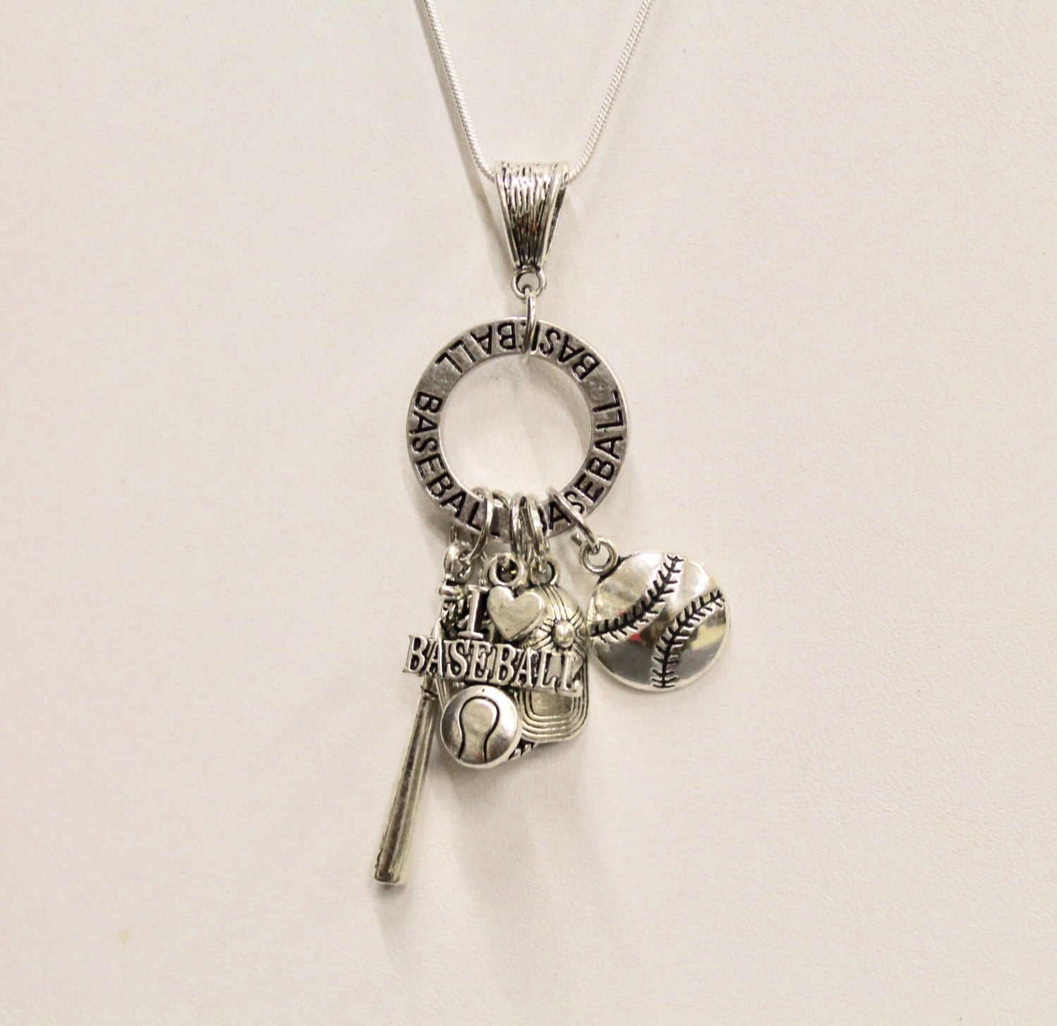 Baseball Pendant on Silver Chain, I Love Baseball, Baseball Mom, Mothers Day Gift, Gift For Her, Baseball Mama, Girlfriend Gift