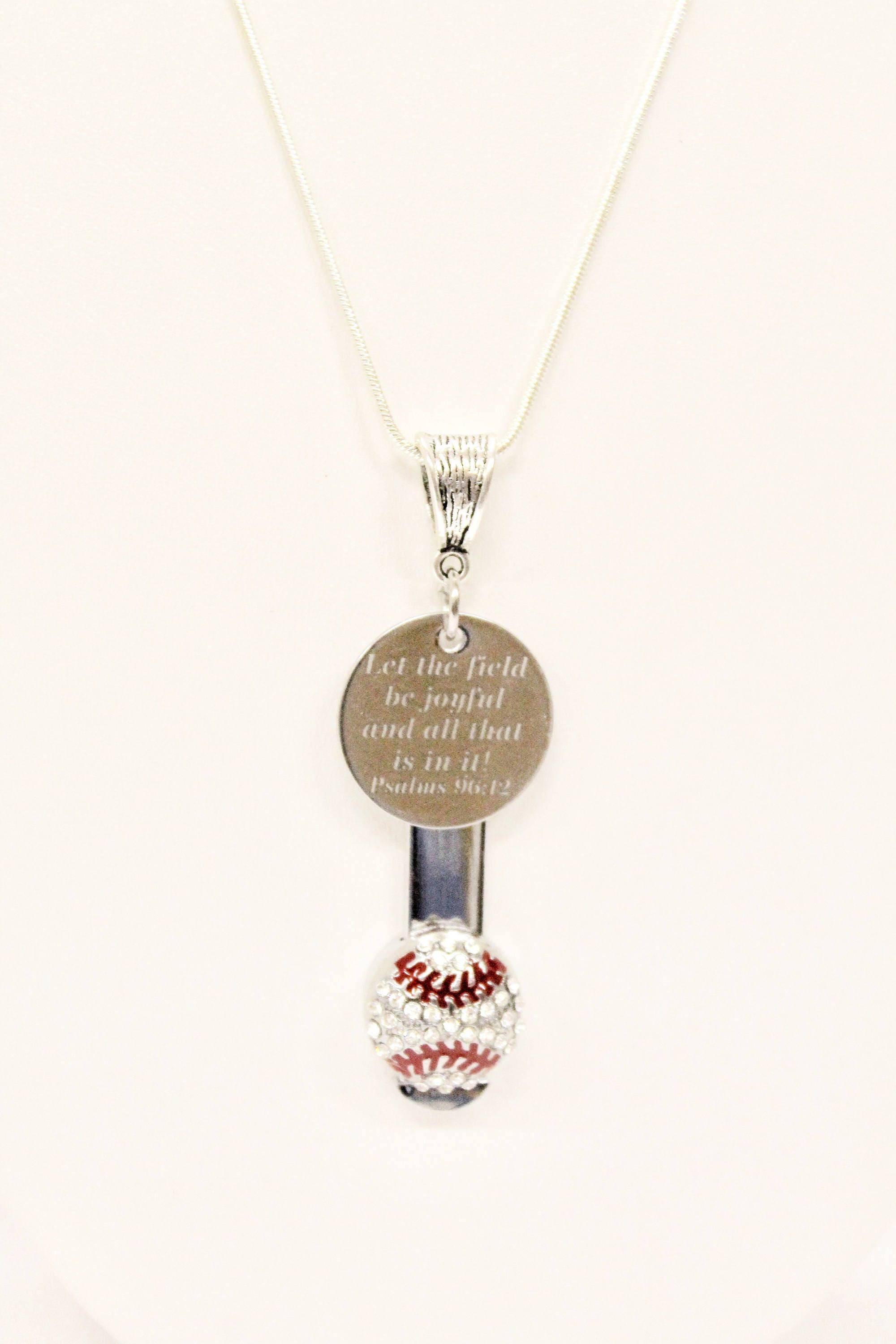 Let The Field Be Joyful Baseball Bible Verse Necklace, Psalms 96 12 Bible Verse Gift, Baseball Mom Gift for Her, Baseball Mom Team Gifts