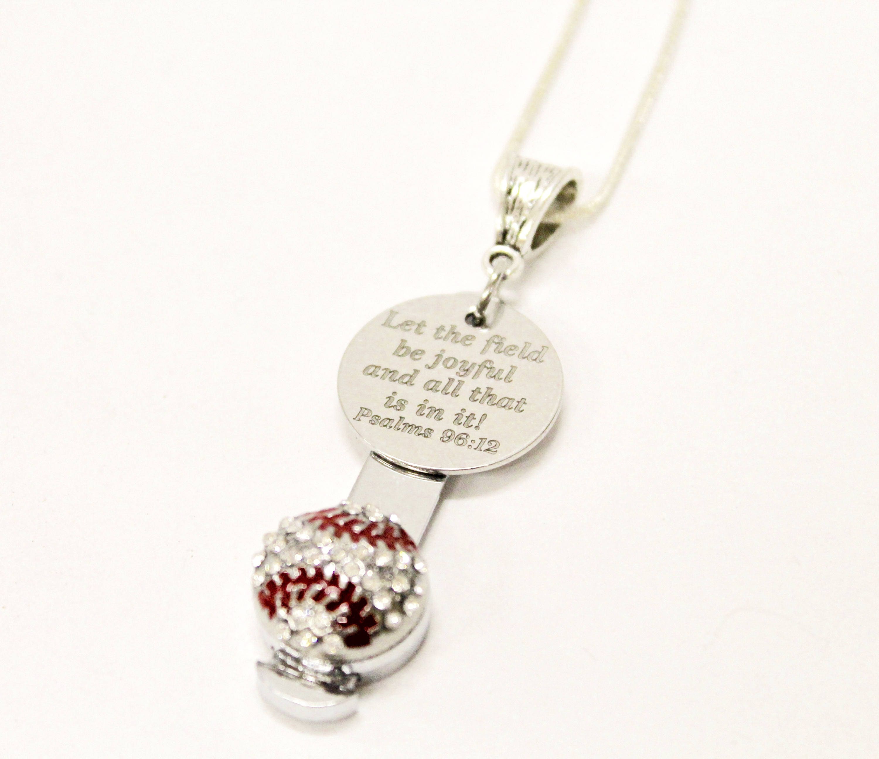 Let The Field Be Joyful Baseball Bible Verse Necklace, Psalms 96 12 Bible Verse Gift, Baseball Mom Gift for Her, Baseball Mom Team Gifts