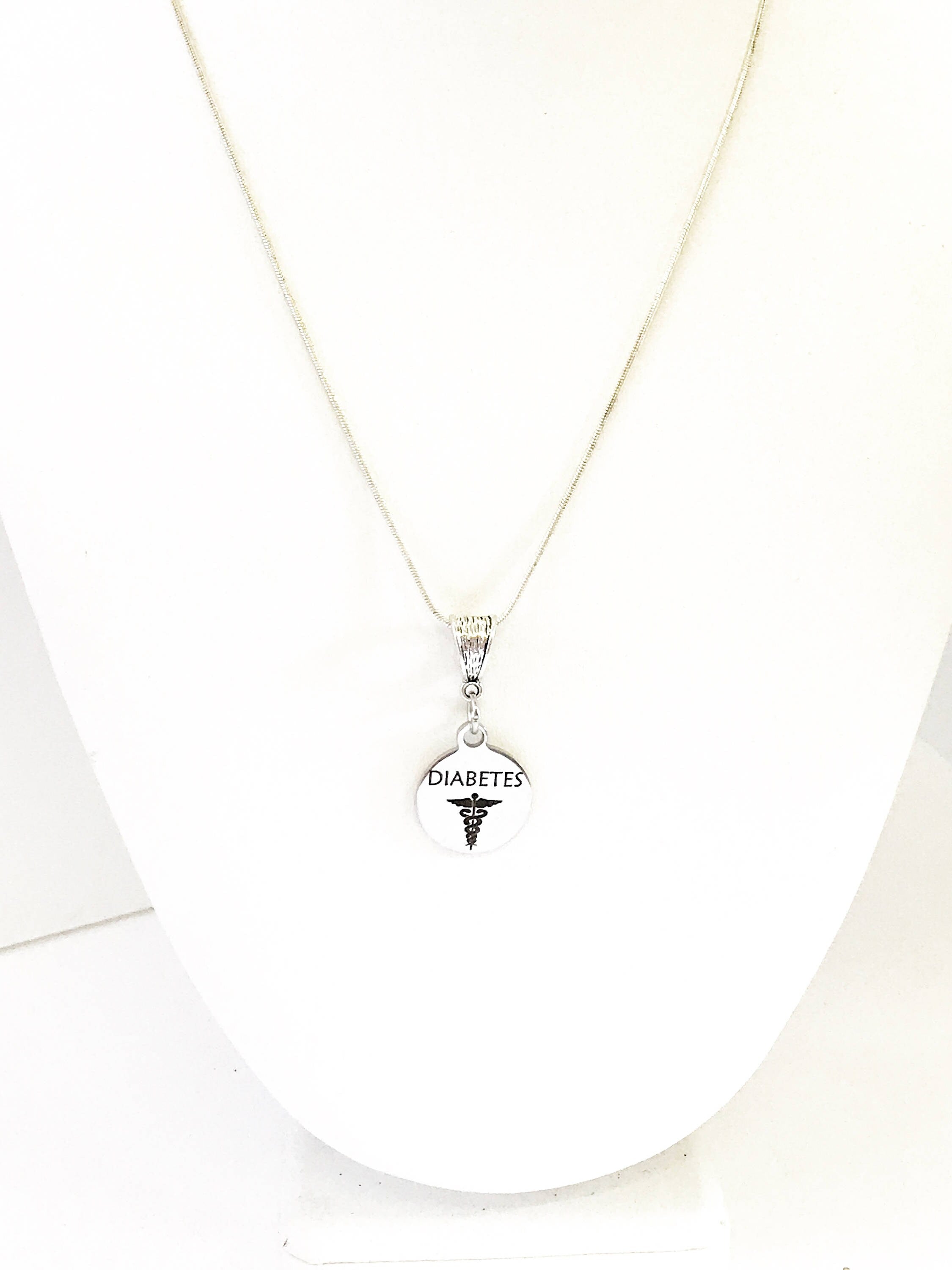 Diabetes Medical Condition Awareness SS Engraved Pendant Necklace, Medical Jewelry Gift For Her, Diabetes Jewelry, Classy Medical Jewelry
