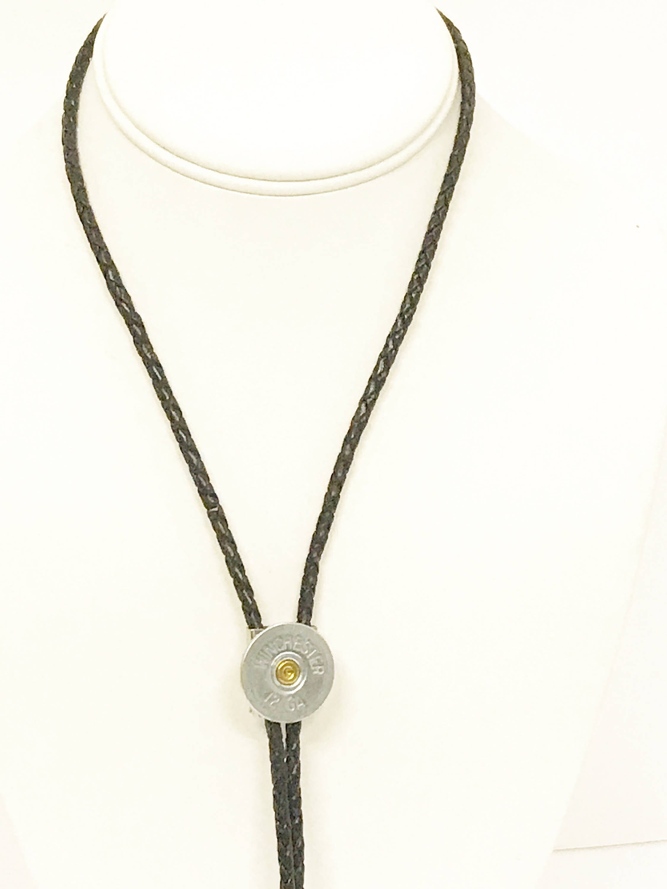 12 Gauge Shotgun Shell Bolo Tie, Black Cord Bola Tie Gift For Him, Southwestern Style, Shooting Sports Western Jewelry Gift For Dad