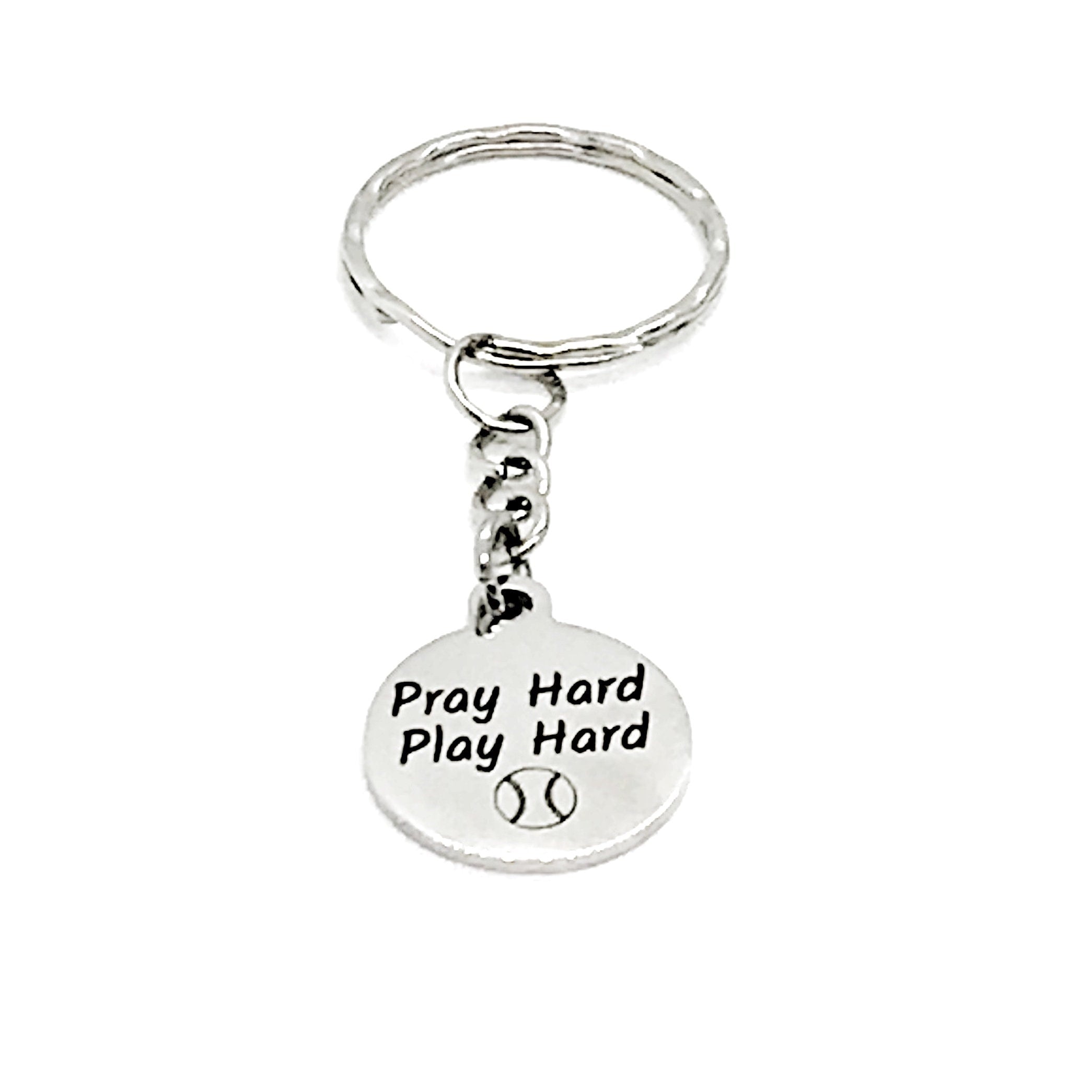 Baseball Keychain, Pray Hard, Play Hard Keychain, Baseball Player Gift, Christian Baseball Player, Baseball Mom Gift, Charm Keychain