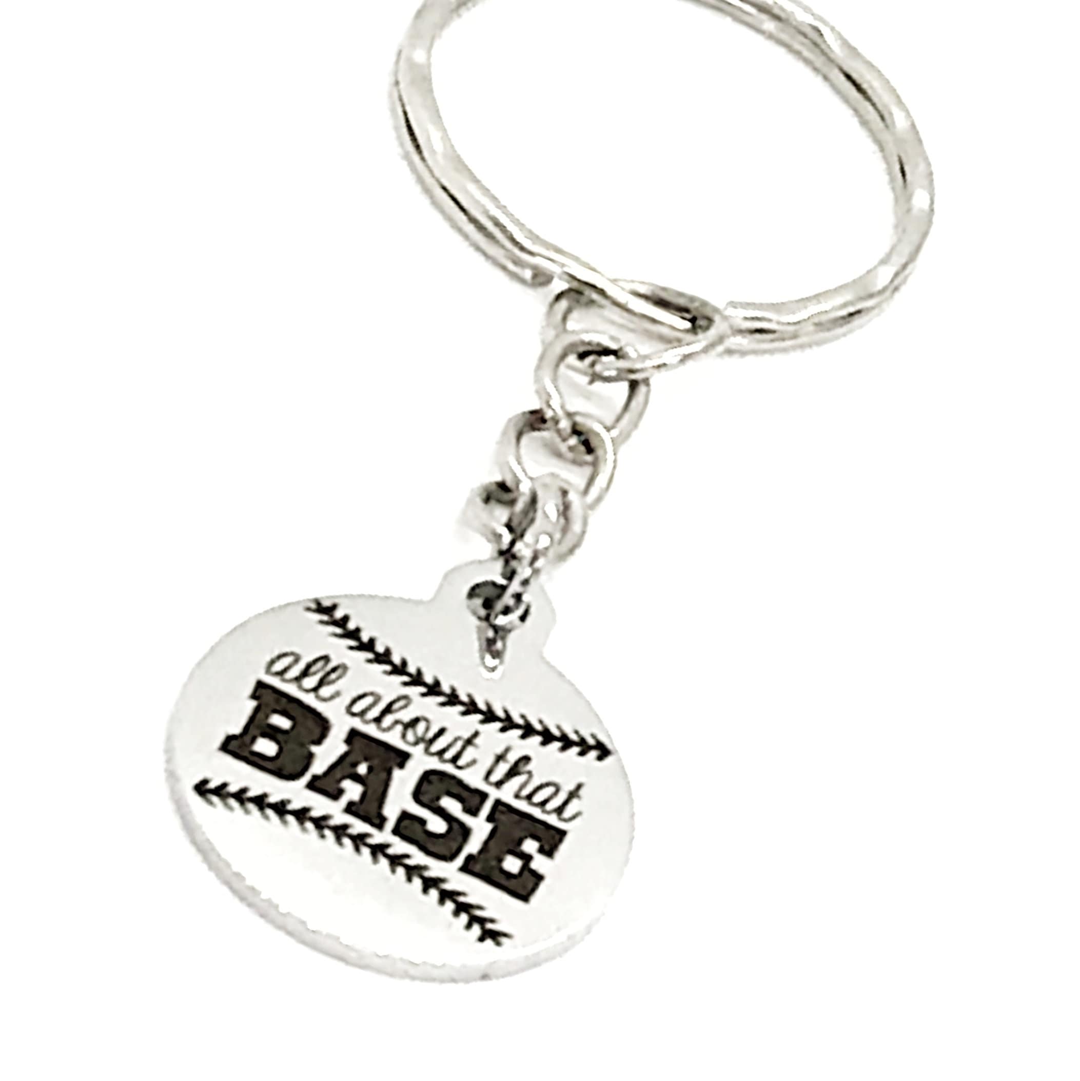 Baseball Mom Keychain, All About That BASE Keychain, Baseball Mom Gift, Baseball Player Keychain, Baseball Keychain, Baseball Team Gifts