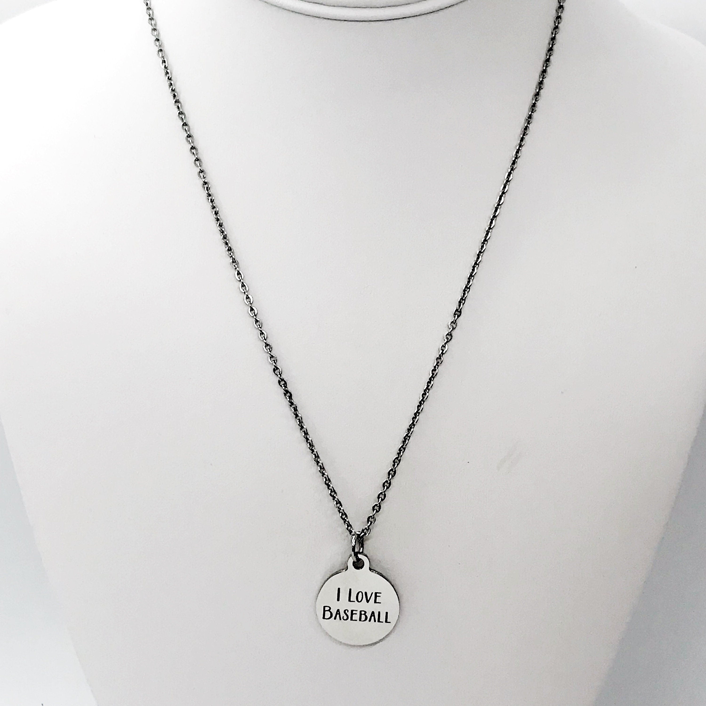 Baseball Necklace, I Love Baseball Jewelry, Baseball Player Necklace, Baseball Mom Gift, Baseball Player Gift, Stainless Necklace