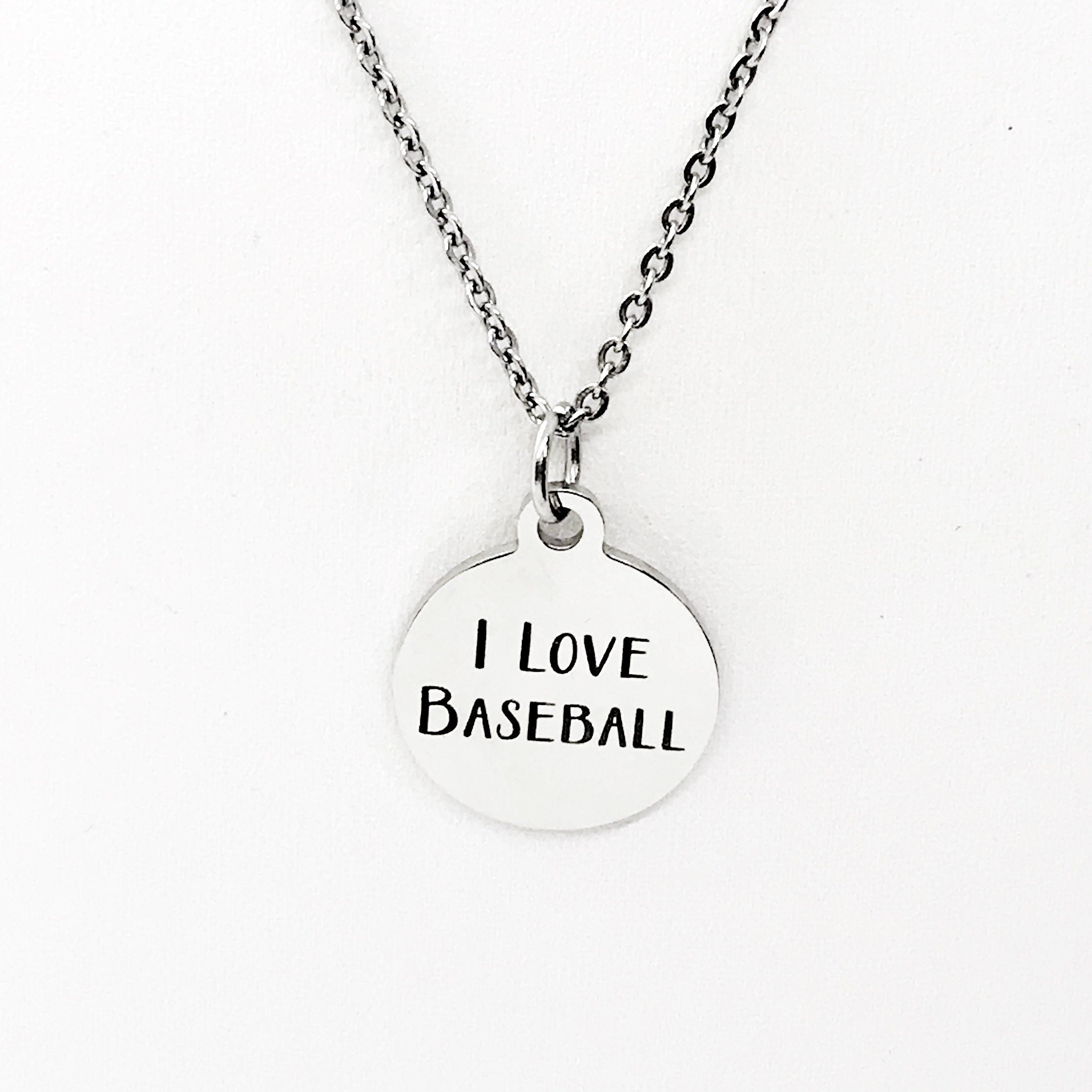 Baseball Necklace, I Love Baseball Jewelry, Baseball Player Necklace, Baseball Mom Gift, Baseball Player Gift, Stainless Necklace