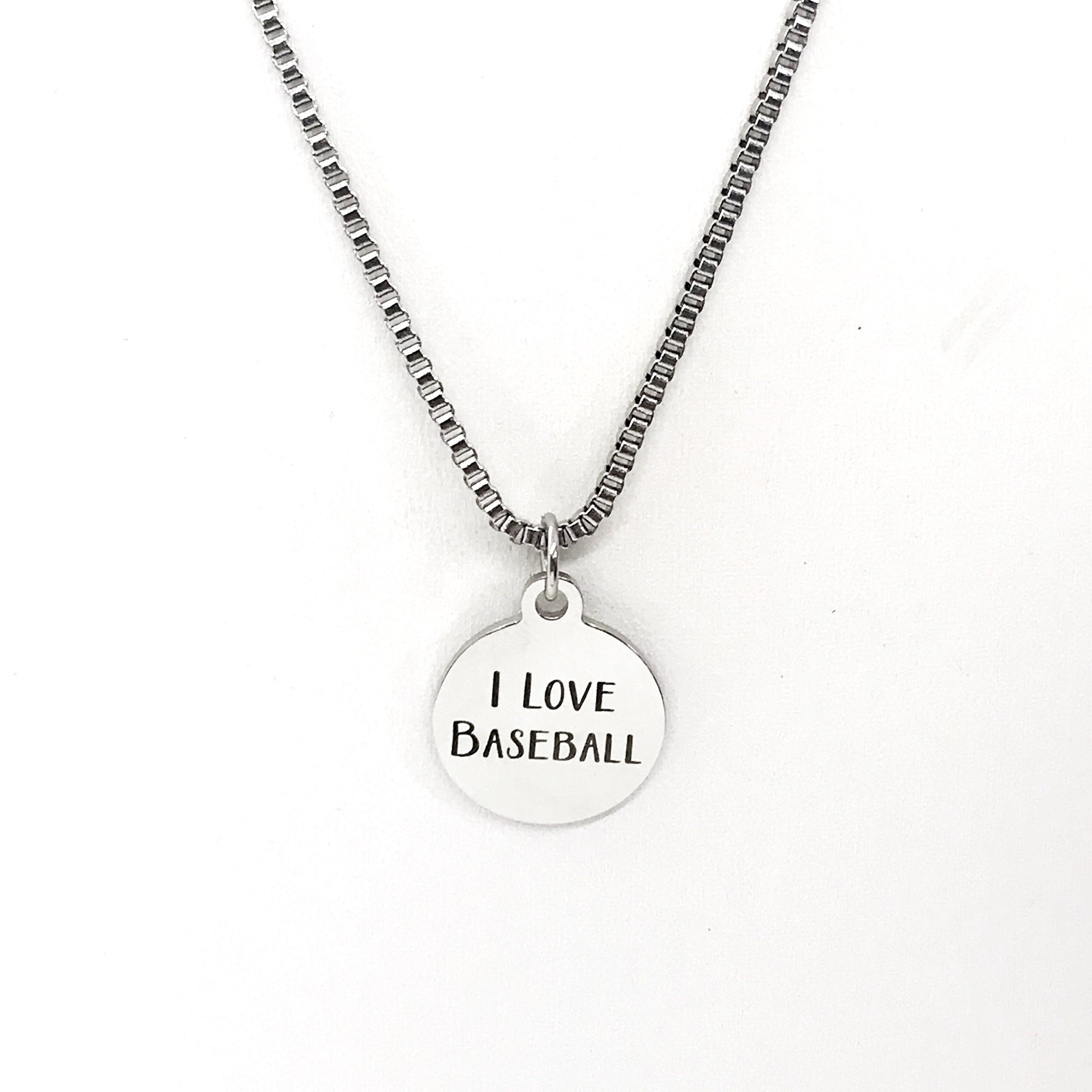 Baseball Necklace, I Love Baseball Necklace, Baseball Player Gift, Stainless Necklace, Son Necklace, Baseball Mom Gift, Box Chain Necklace