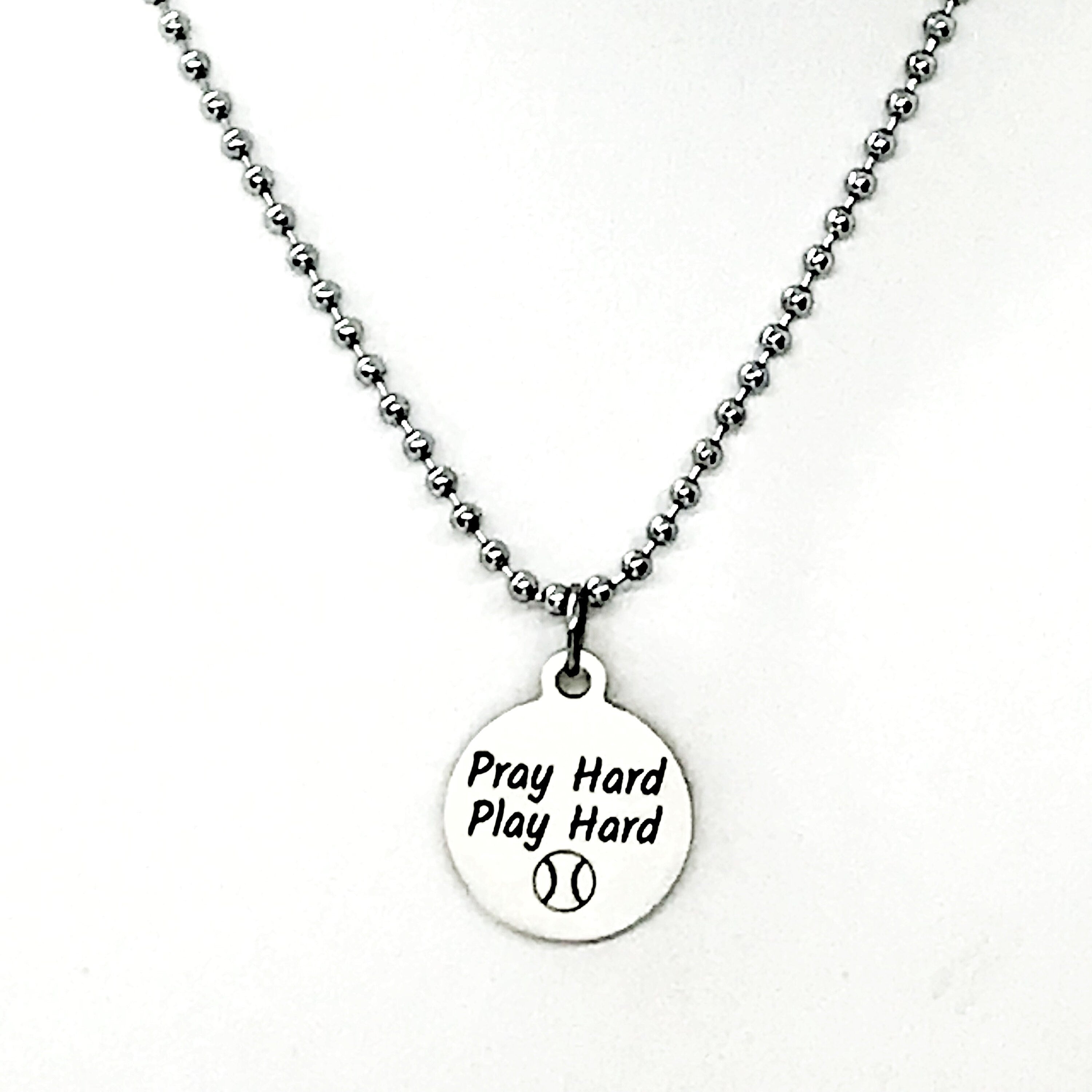 Baseball Player Gift, Pray Hard Play Hard Necklace, Baseball Player Necklace, Christian Baseball Player, Team Gifts, Baseball Mom Gift