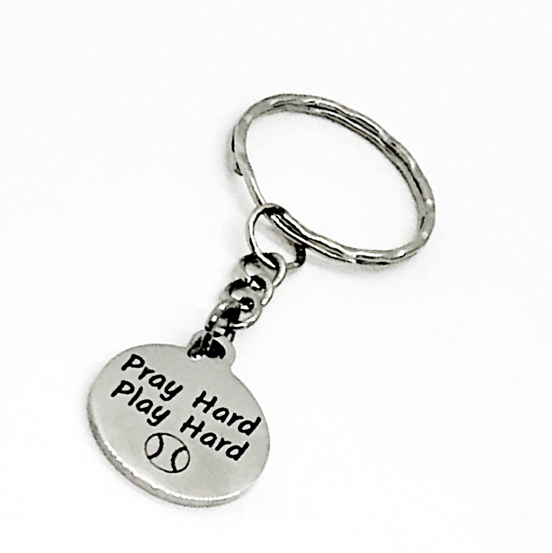 Baseball Keychain, Pray Hard, Play Hard Keychain, Baseball Player Gift, Christian Baseball Player, Baseball Mom Gift, Charm Keychain