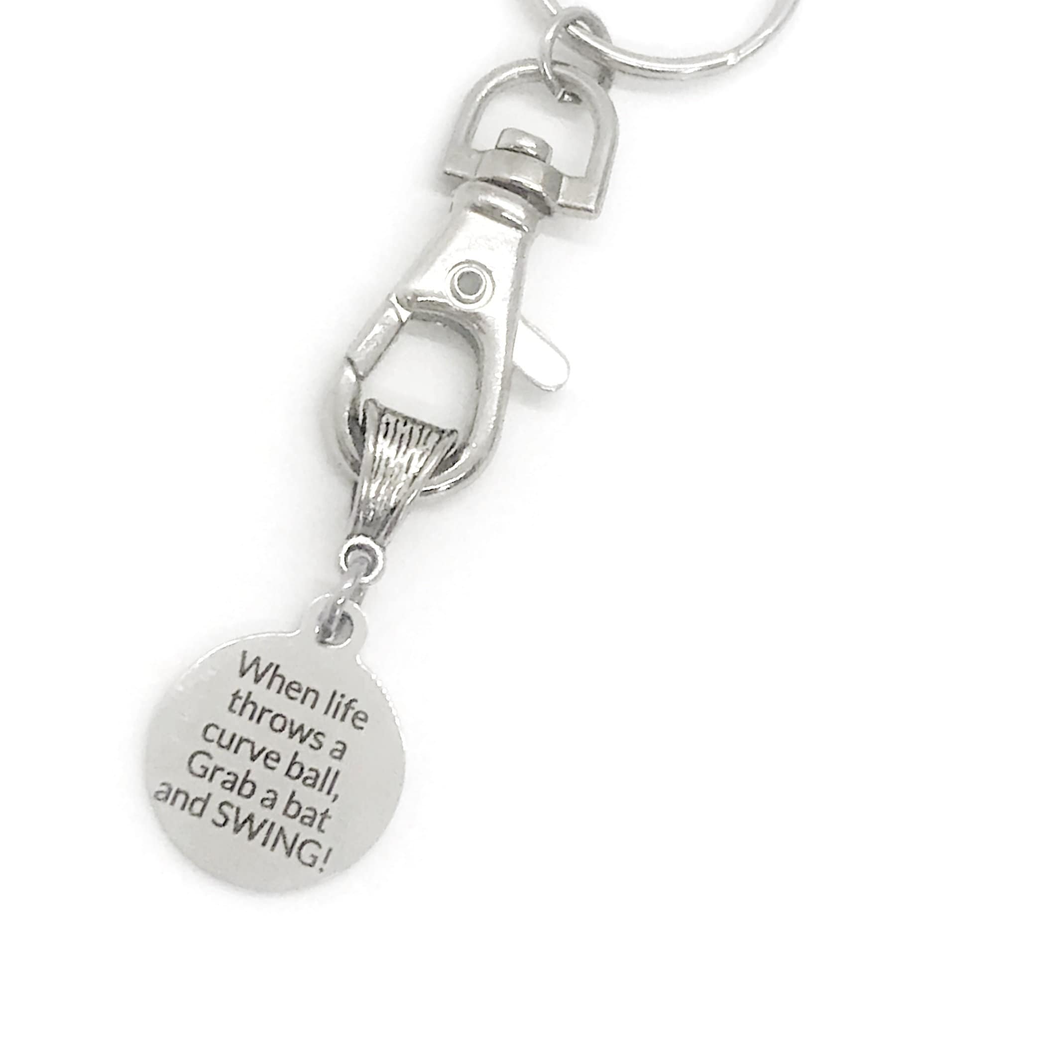 Baseball Player Gift, Baseball Keychain, When Life Throws You A Curve Ball, Grab A Bat And SWING, Baseball Quote Gift, Motivation Gift