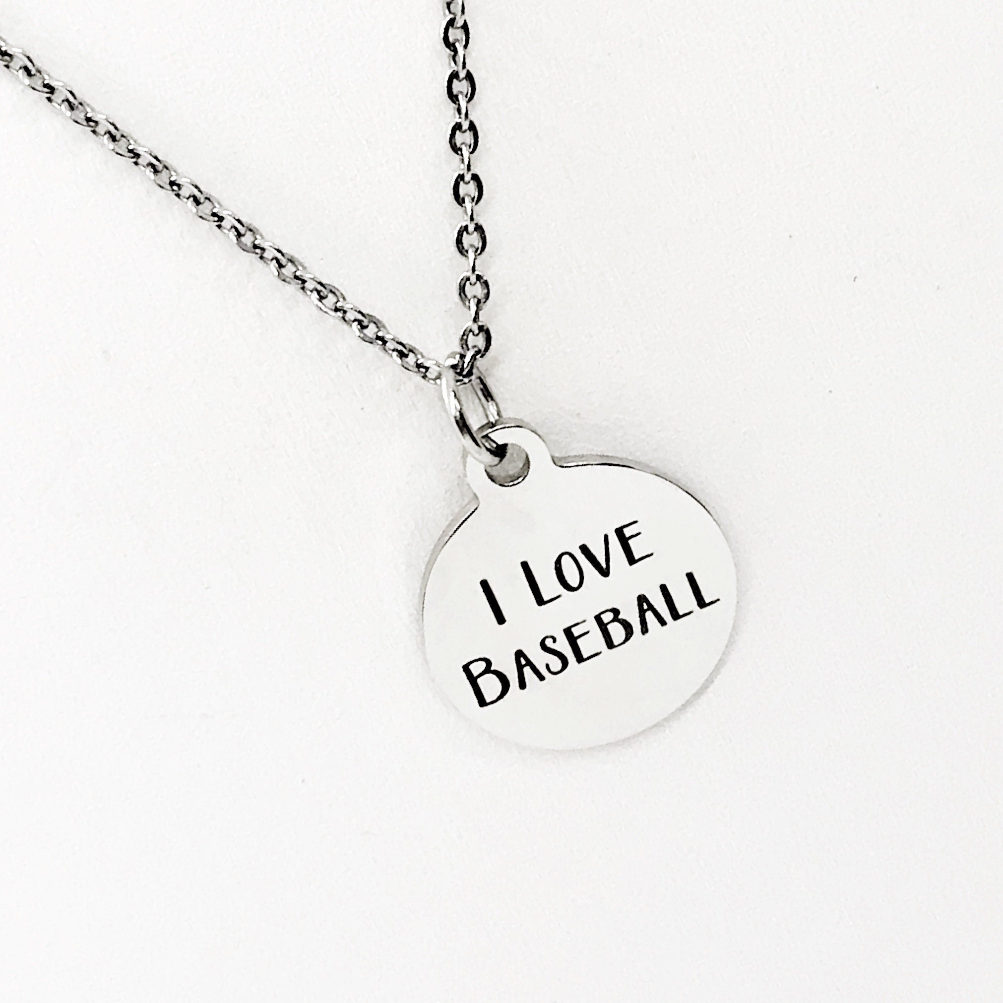 Baseball Necklace, I Love Baseball Jewelry, Baseball Player Necklace, Baseball Mom Gift, Baseball Player Gift, Stainless Necklace