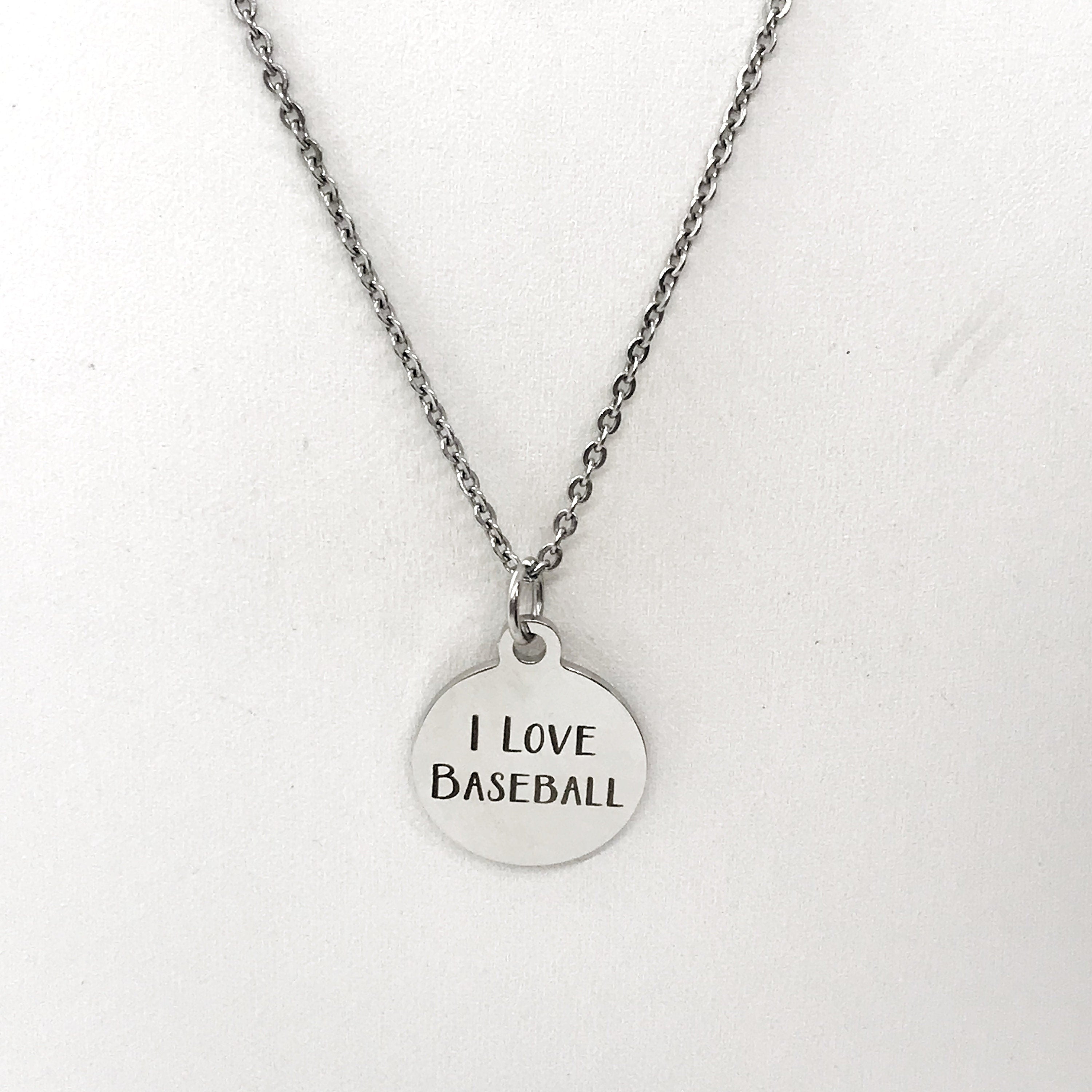 Baseball Necklace, I Love Baseball Jewelry, Baseball Player Necklace, Baseball Mom Gift, Baseball Player Gift, Stainless Necklace