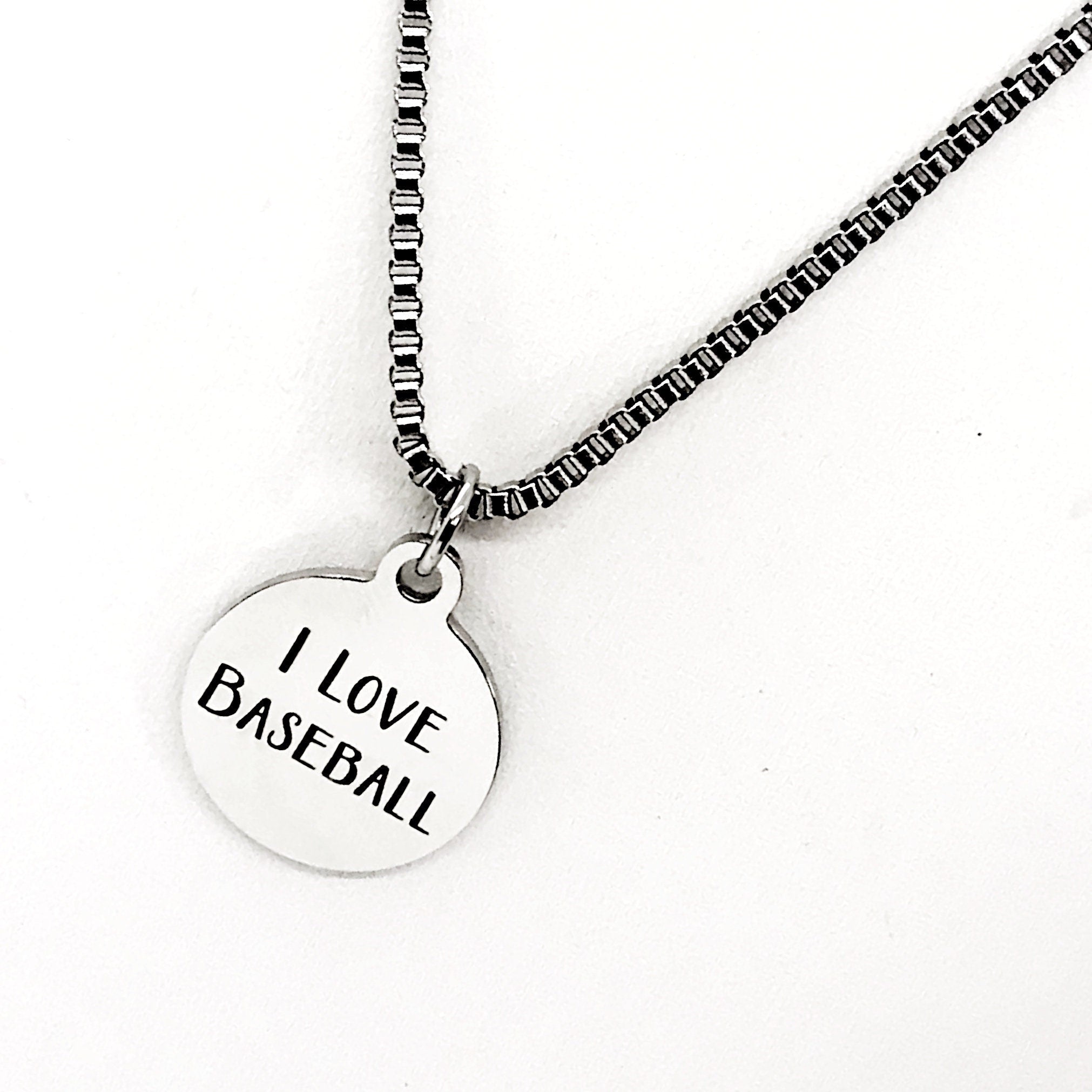 Baseball Necklace, I Love Baseball Necklace, Baseball Player Gift, Stainless Necklace, Son Necklace, Baseball Mom Gift, Box Chain Necklace