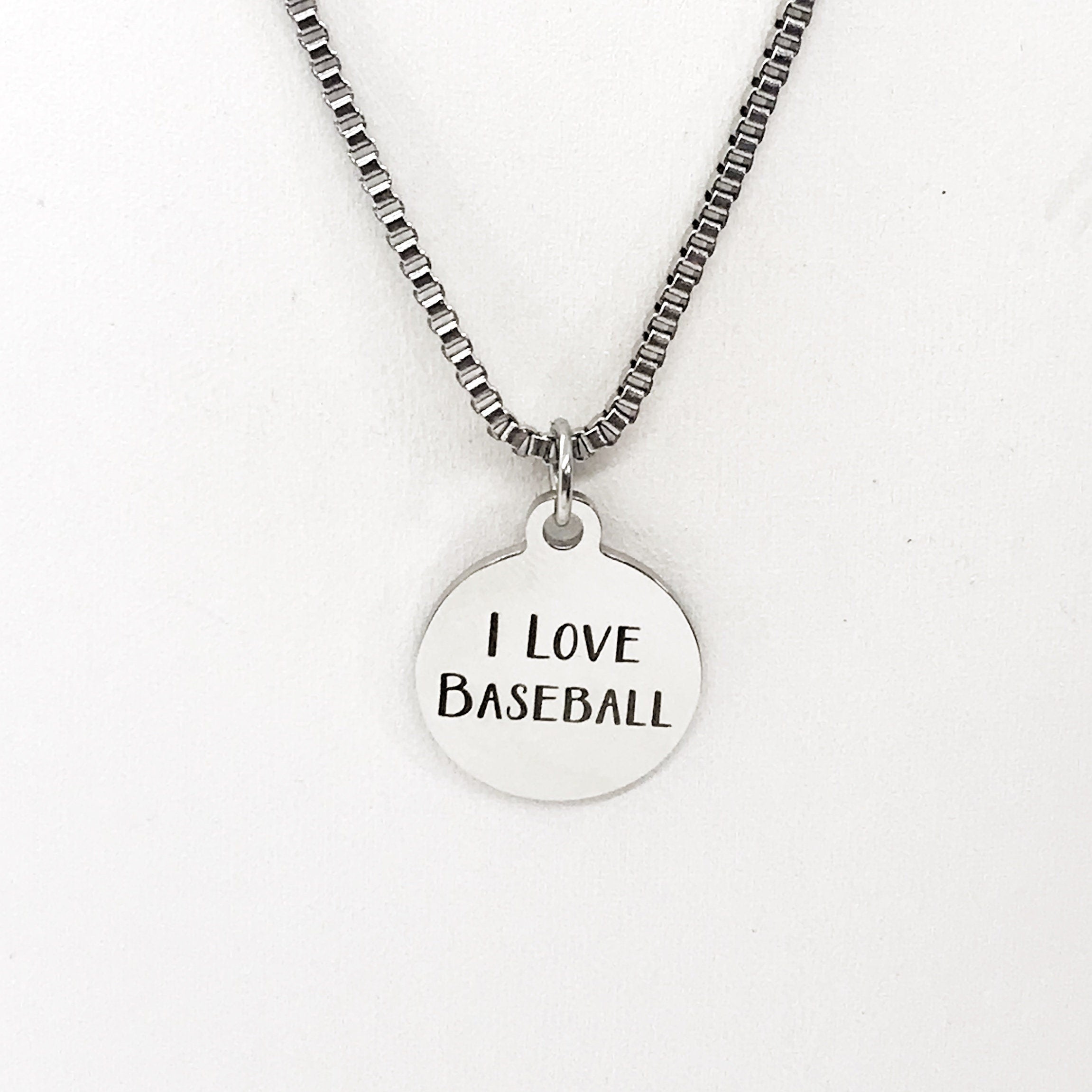 Baseball Necklace, I Love Baseball Necklace, Baseball Player Gift, Stainless Necklace, Son Necklace, Baseball Mom Gift, Box Chain Necklace