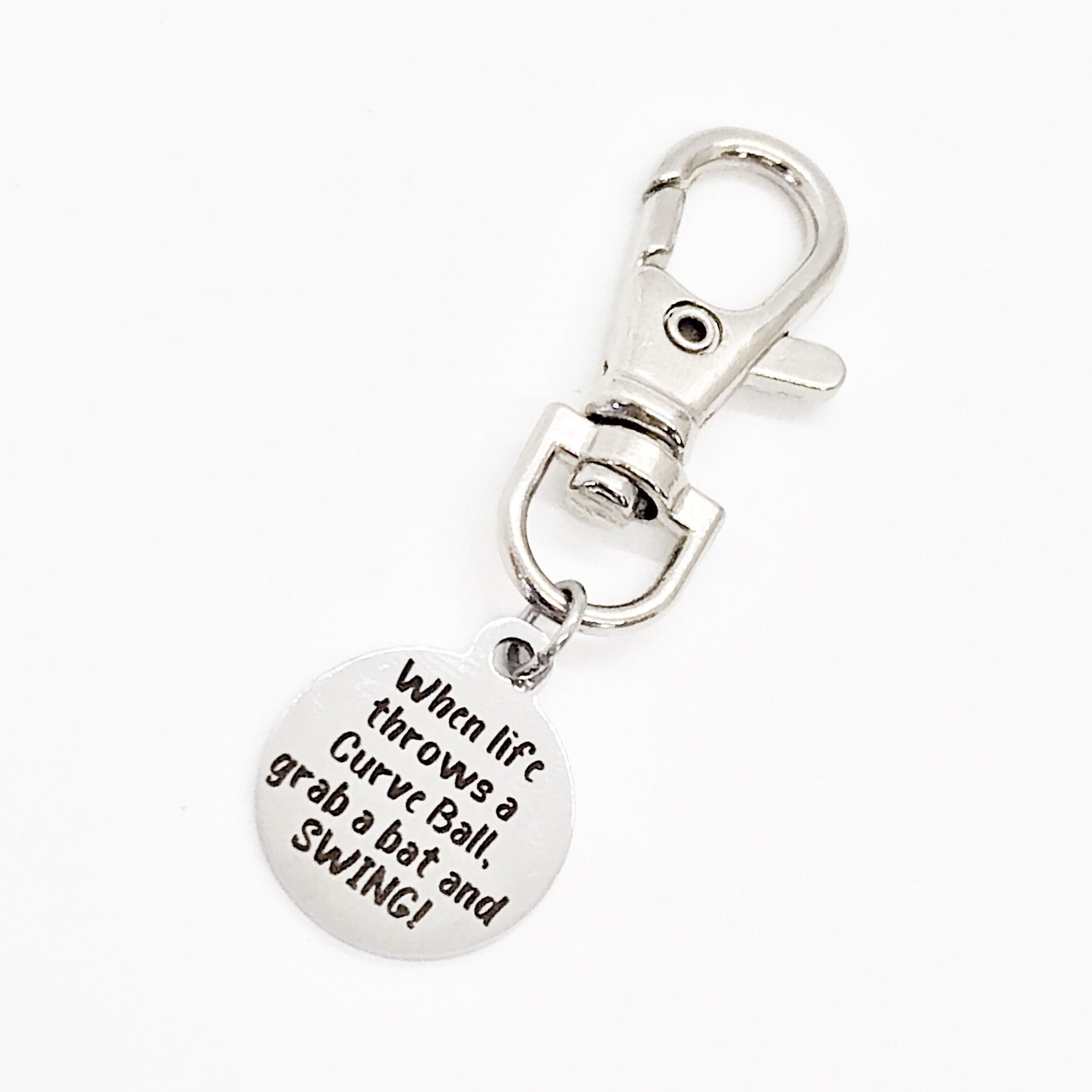Baseball Charm, When Life Throws A Curve Ball, Grab A Bat And Swing, Bag Charm, Baseball Player Gift, Baseball Motivation Gift