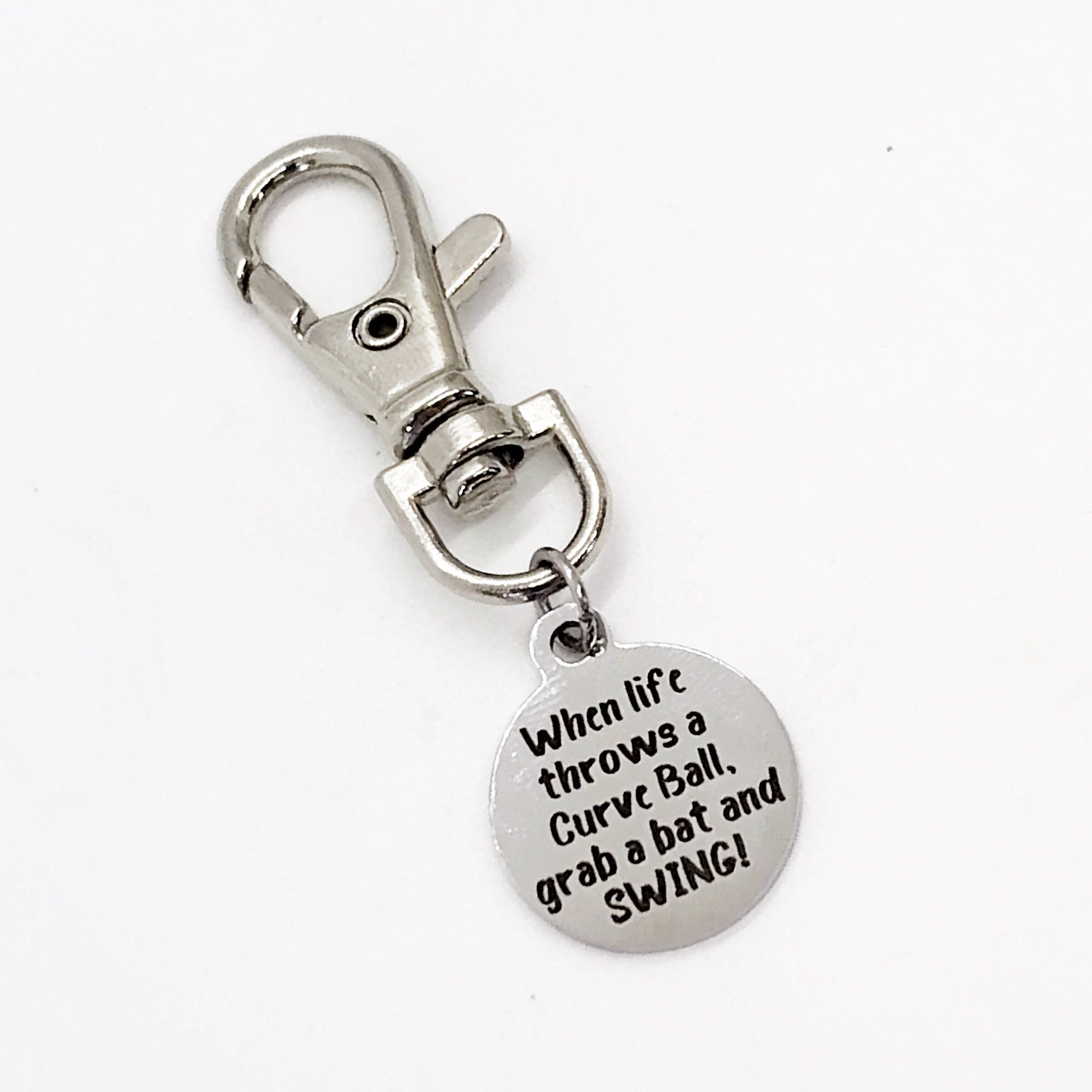 Baseball Charm, When Life Throws A Curve Ball, Grab A Bat And Swing, Bag Charm, Baseball Player Gift, Baseball Motivation Gift