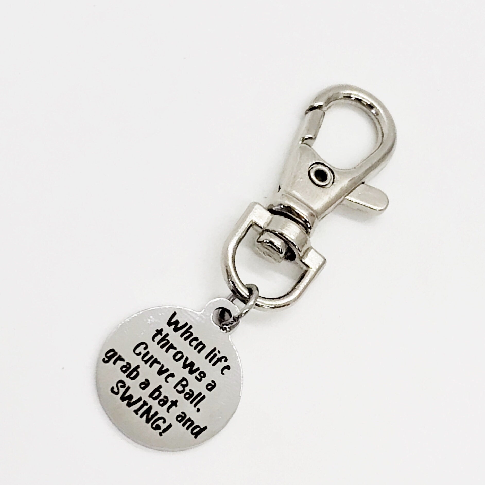 Baseball Charm, When Life Throws A Curve Ball, Grab A Bat And Swing, Bag Charm, Baseball Player Gift, Baseball Motivation Gift