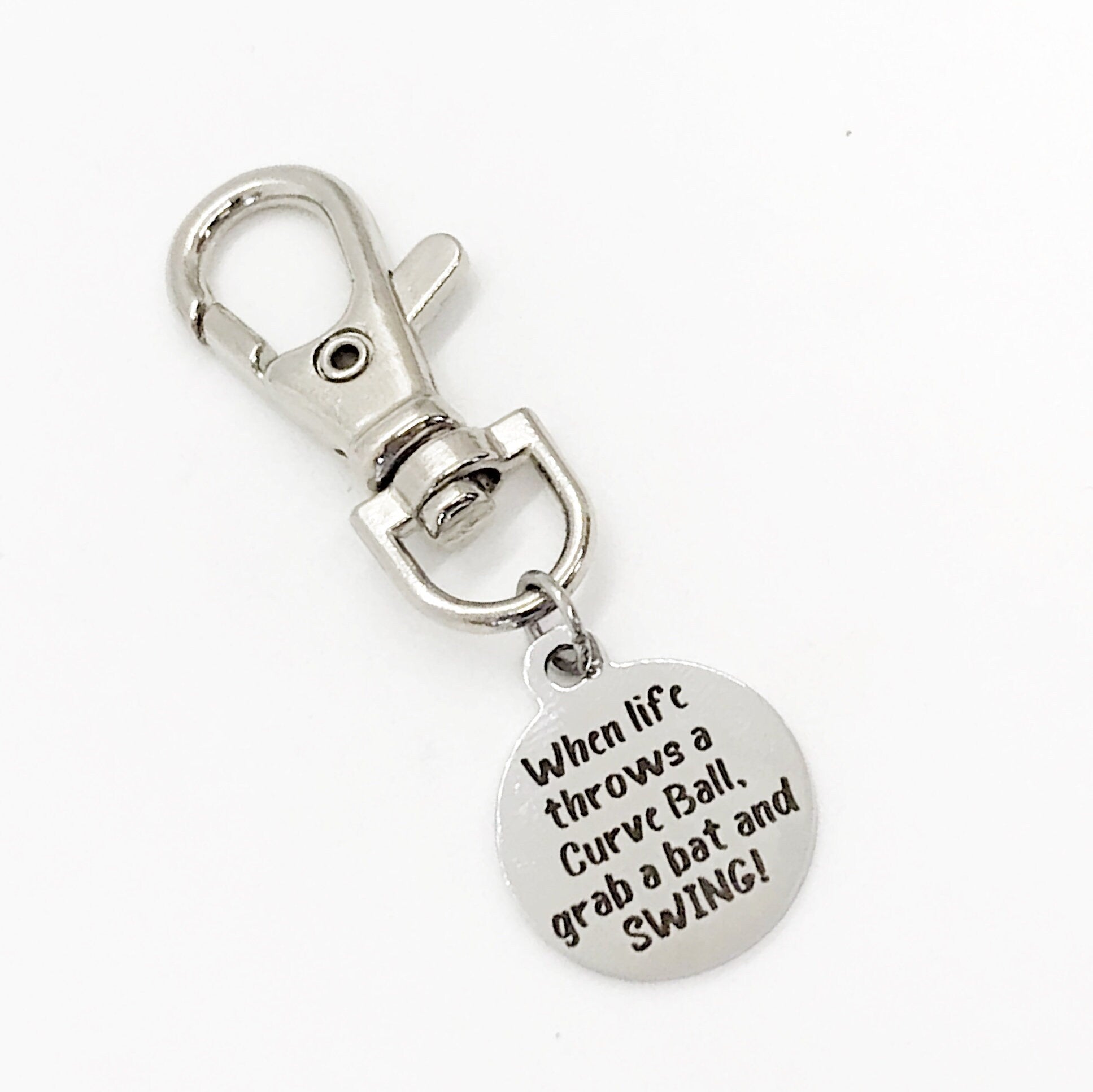 Baseball Charm, When Life Throws A Curve Ball, Grab A Bat And Swing, Bag Charm, Baseball Player Gift, Baseball Motivation Gift
