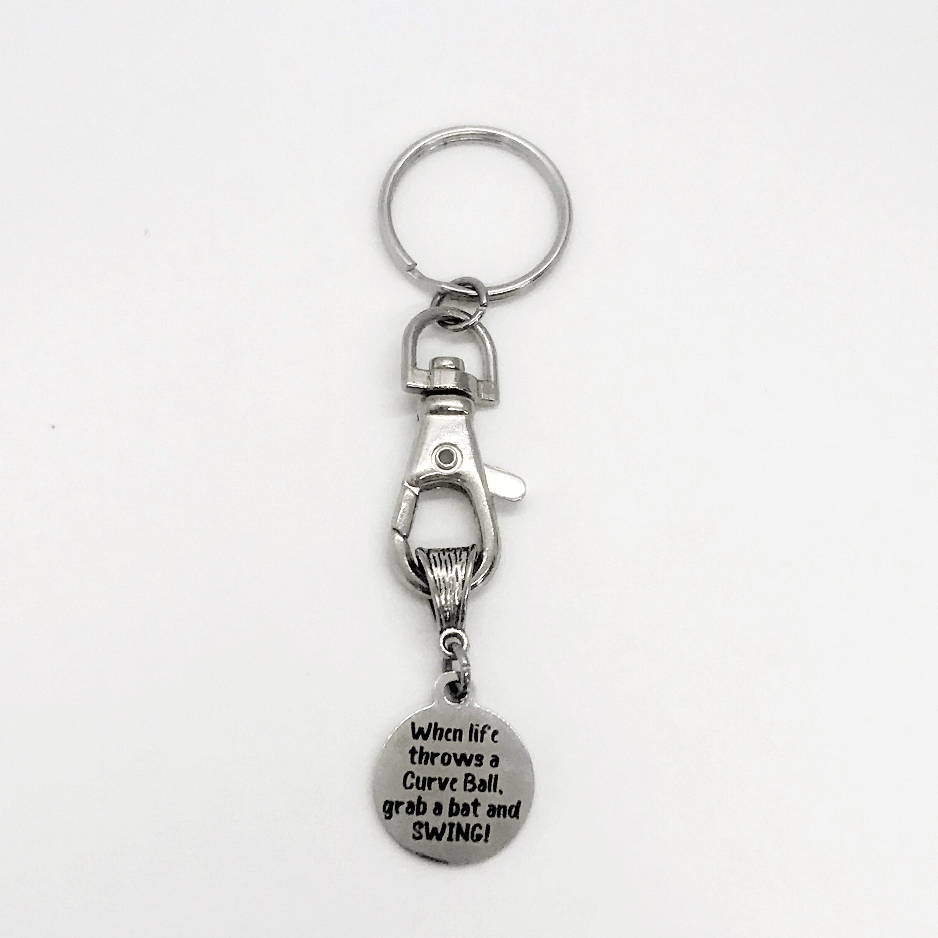 Baseball Keychain, When Life Throws You A Curve Ball, Grab A Bat And SWING, Baseball Quote, Baseball Player Gift, Motivation Gift